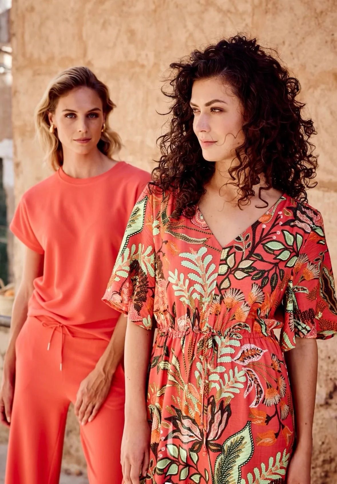 Tramontana Dress Blooming Floral Stitch Print Corals 099995 2900151430030