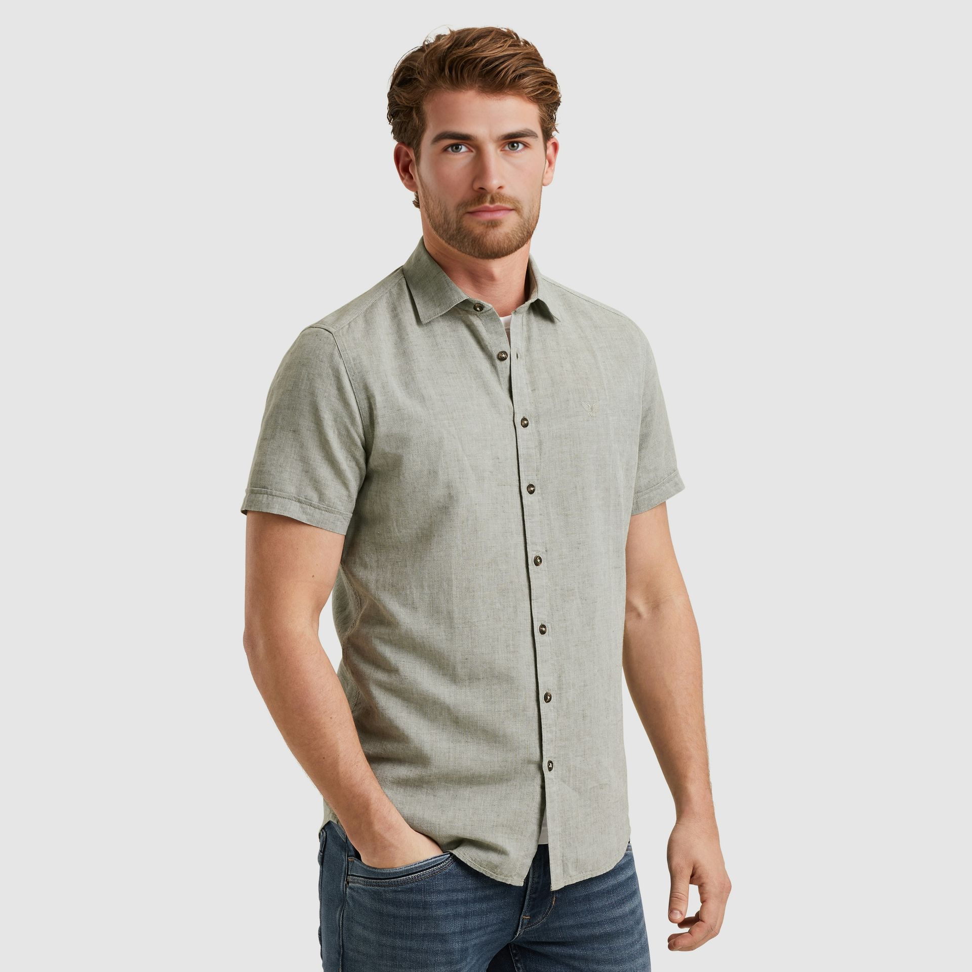 Pme Legend Short Sleeve Shirt Ctn Linen 2 ton Deep Lichen Green 2900151502010
