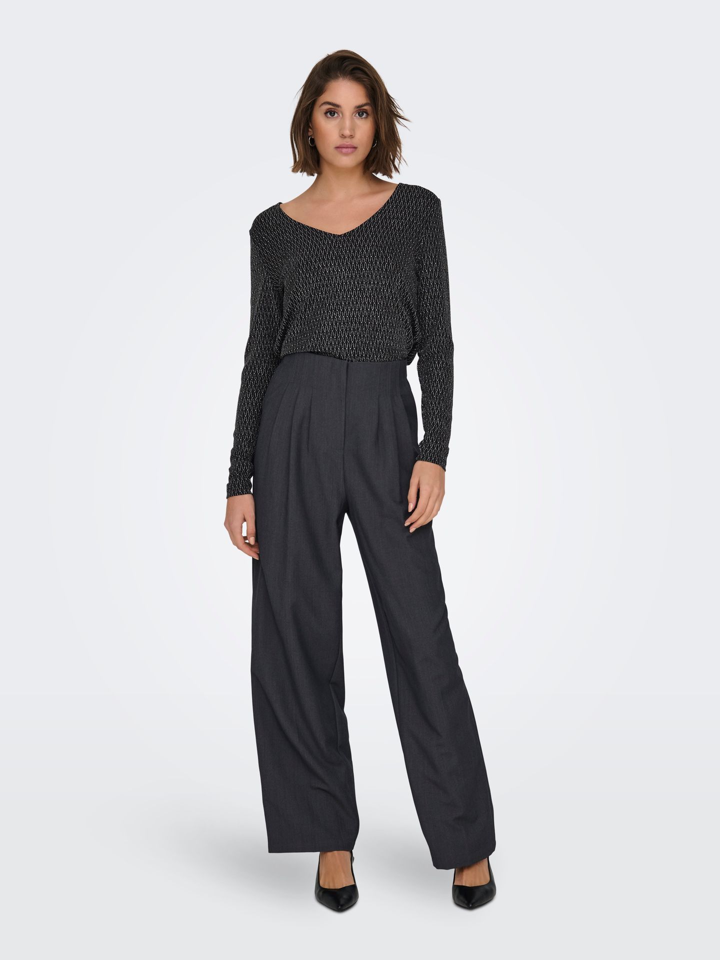 Only ONLCAROL L/S 2-WAY GLITTER MIX TOP Black/LEO AOP 2900151569020