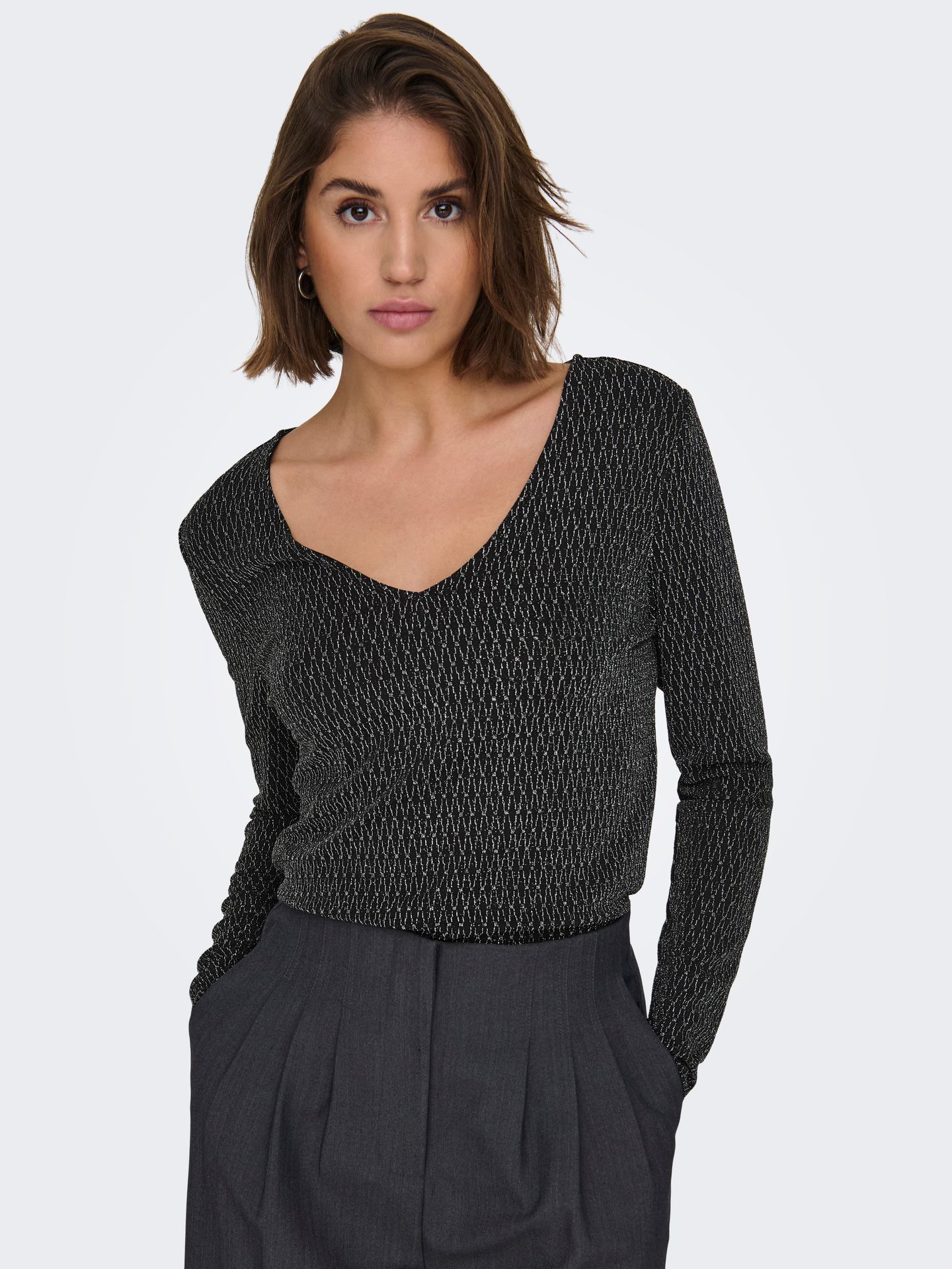 Only ONLCAROL L/S 2-WAY GLITTER MIX TOP Black/LEO AOP 2900151569020