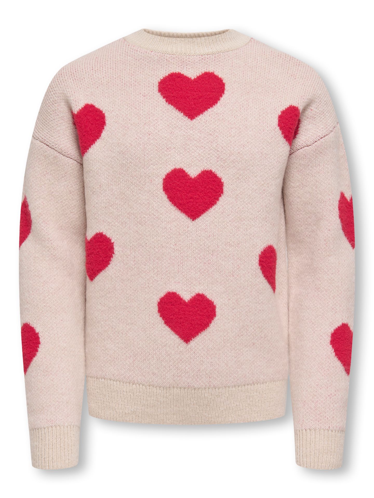 Only KOGNAJA L/S FLOWER PULLOVER KNT Birch/Salsa Hearts 2900159719021