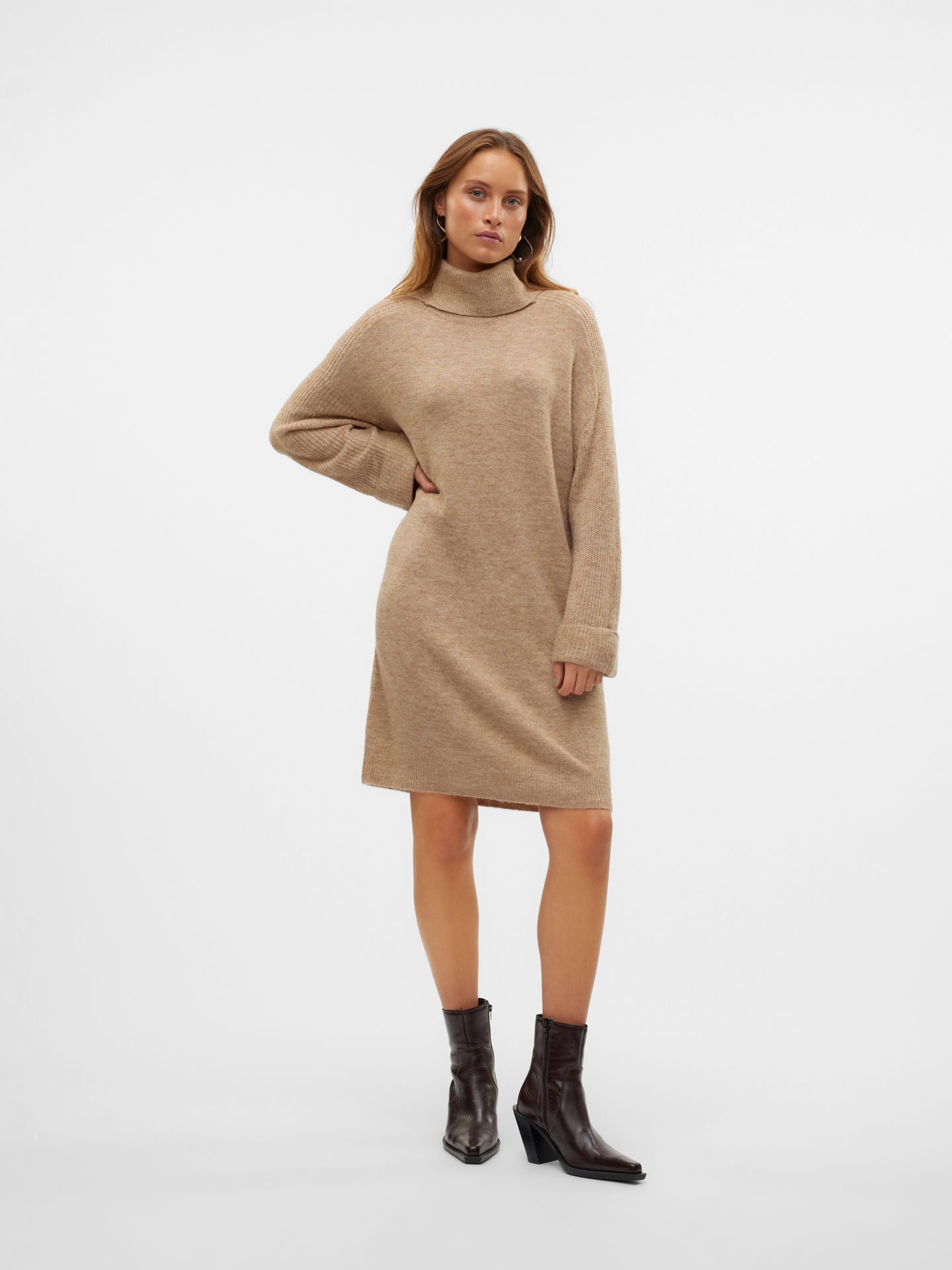 Vero Moda VMJUPITER LS COWLNECK SHORT DRESS B Silver Mink/LEOPARD 2900151589035