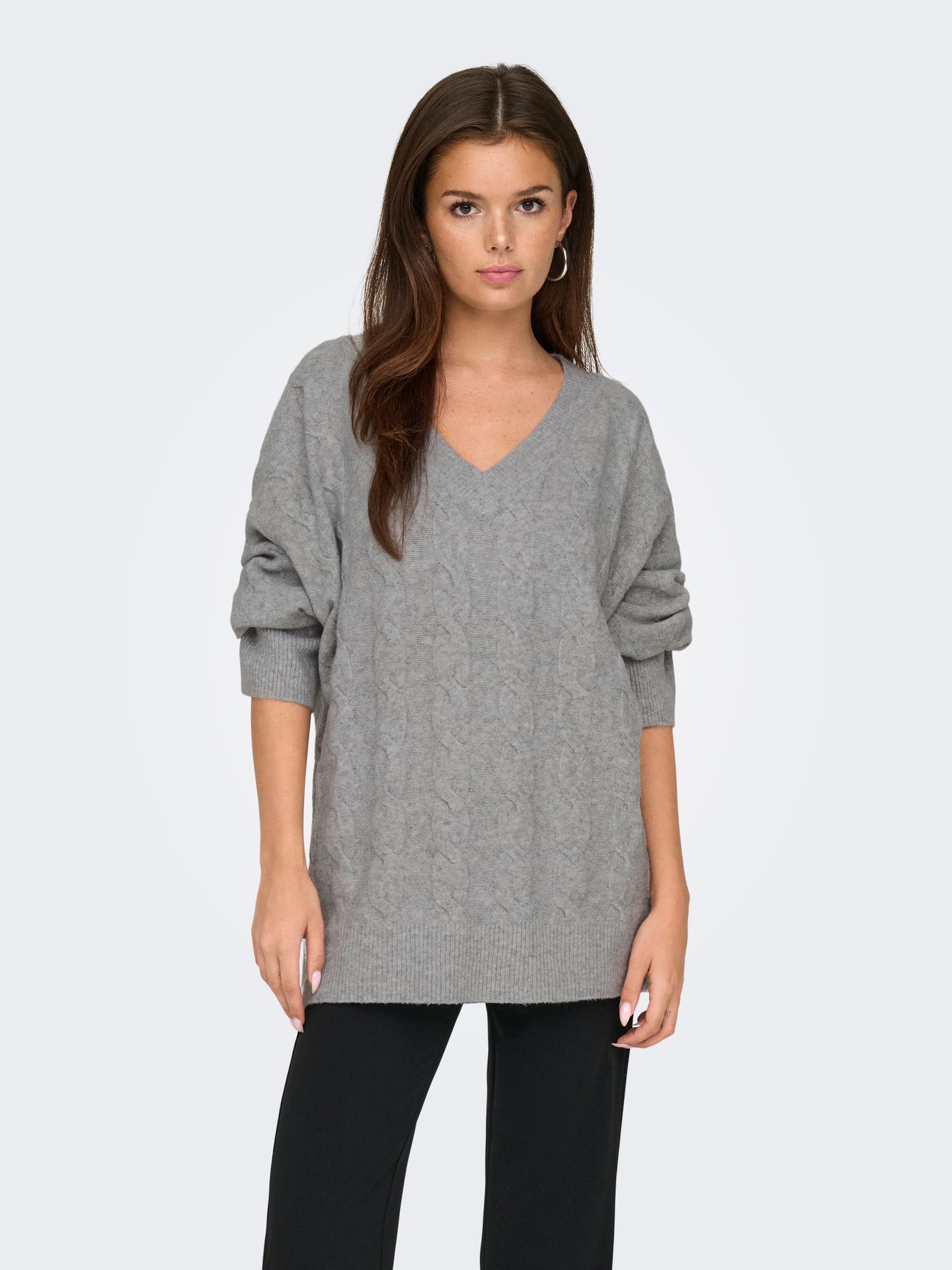 Only ONLJEANETT LIFE L/S CABLE V-NECK CC Light Grey Melange 2900151731038