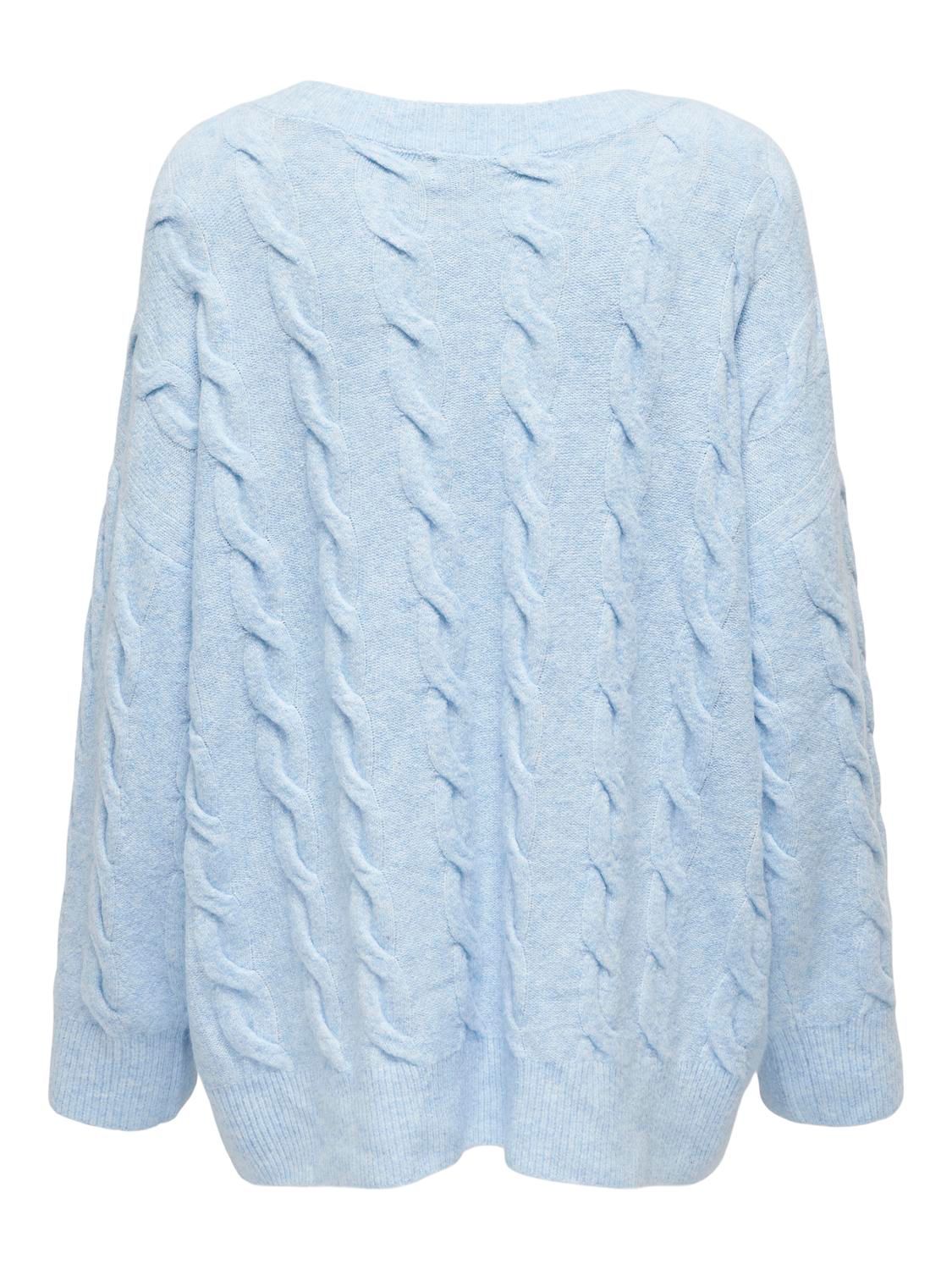 Only ONLJEANETT LIFE L/S CABLE V-NECK CC Cashmere Blue/Melange 2900151730017