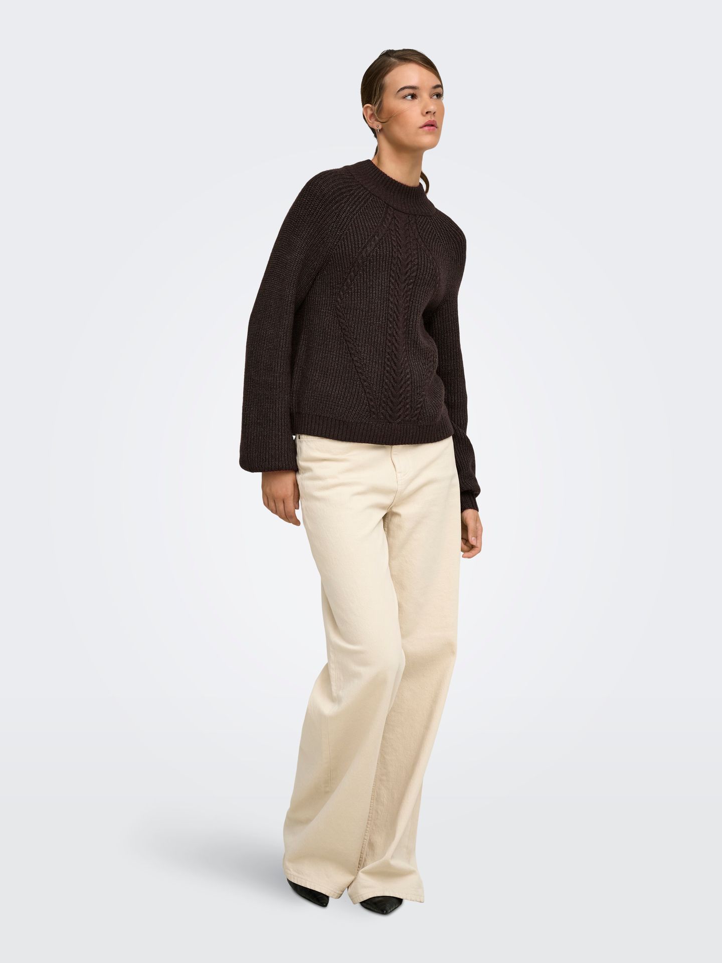 Only ONLKATIA LS DETAIL HIGHNECK KNT Chocolate Torte/CLOUD DANCER 2900172123041