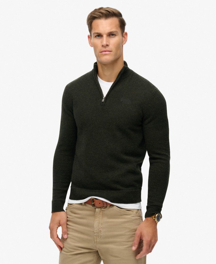 Superdry Essential emb knit half zip Dark Moss 2900151774073