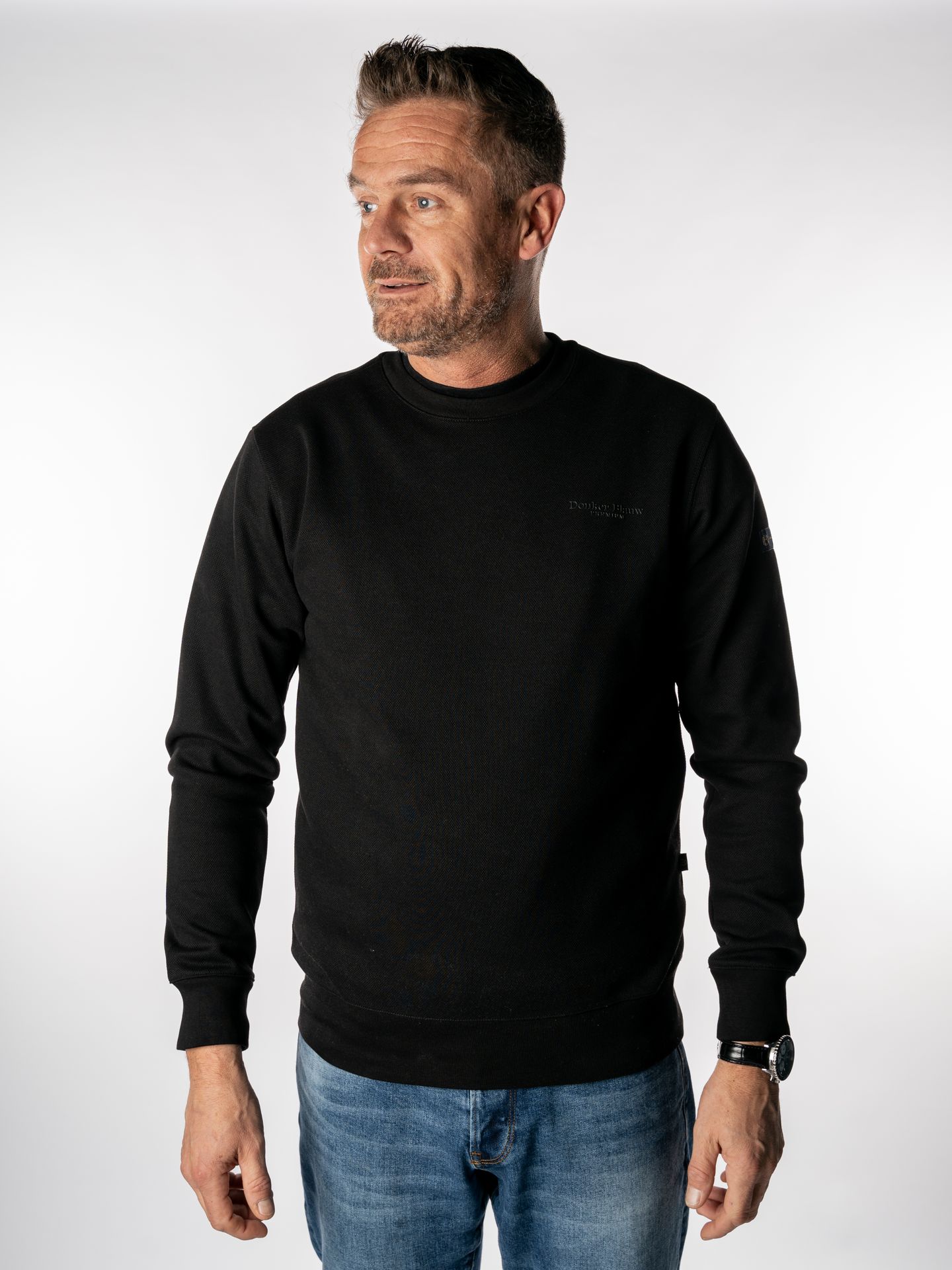 Donker Blauw DB-12 pique crewneck 02A Black 00110992-02A