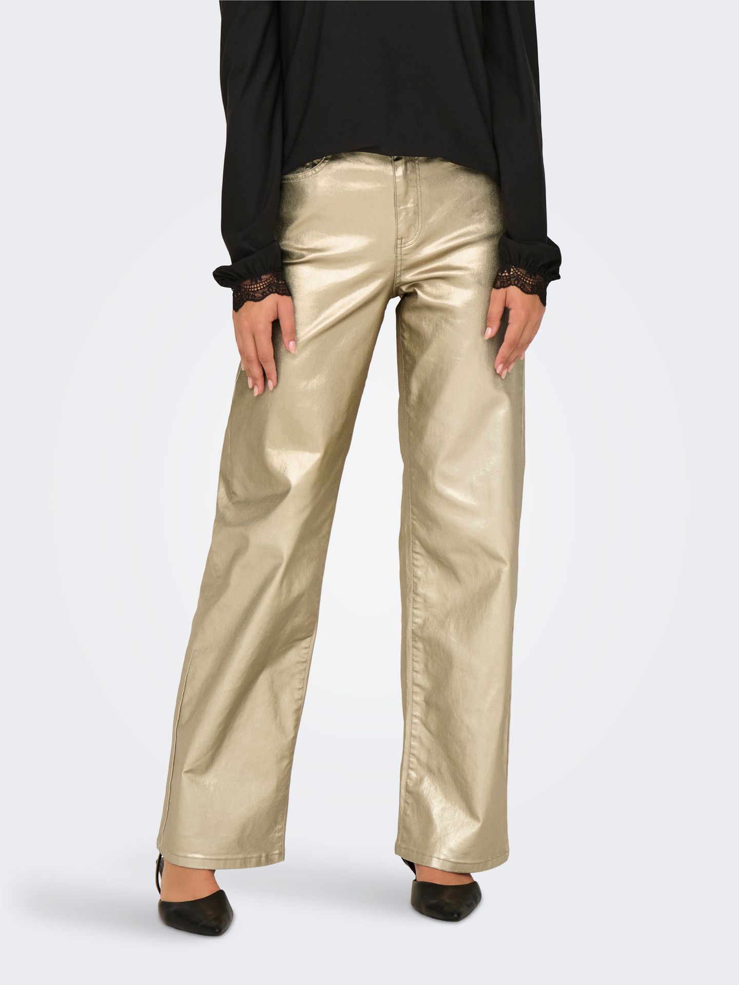 Only ONLJUICY-VIV HW W METAL COATED PANT Gold Colour 2900152438042