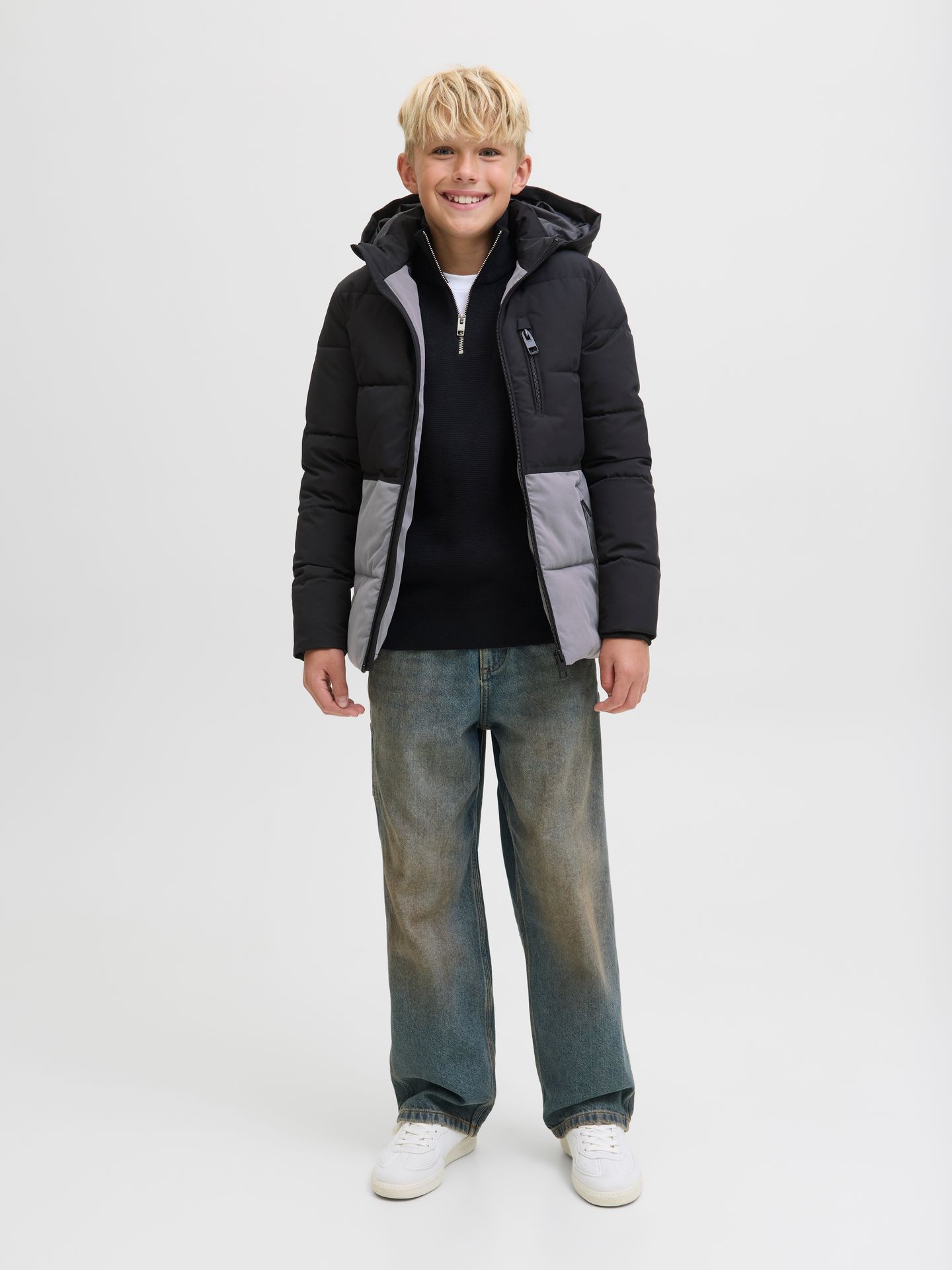 Jack & Jones JJEOWEN PUFFER SN JNR Castlerock/BLACK BLOCKING 2900152552045