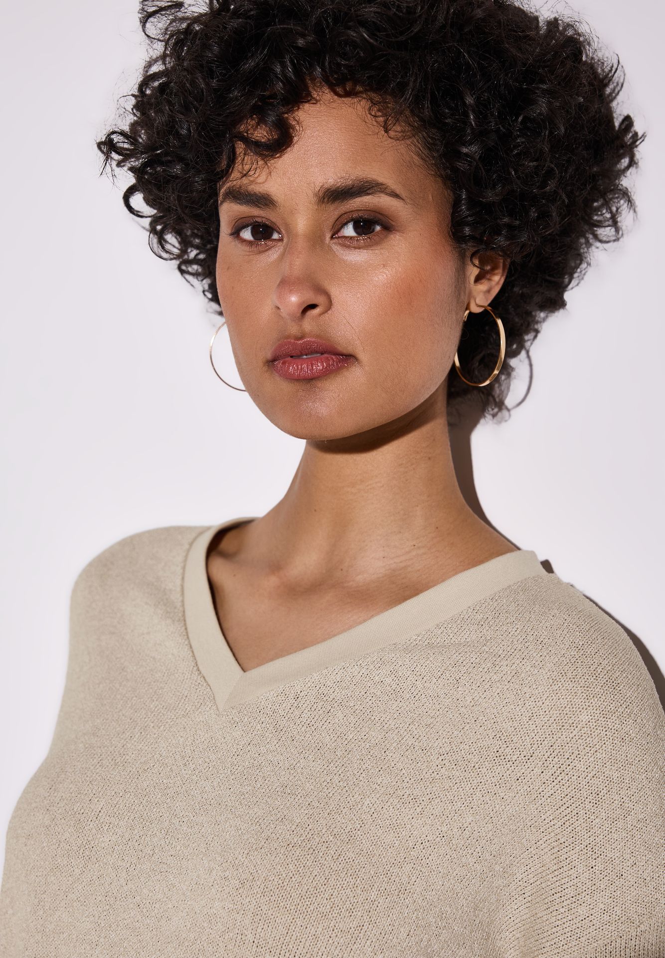 Street-One A322901 LTD QR v-neck knit look shi cotton beige 2900152590047