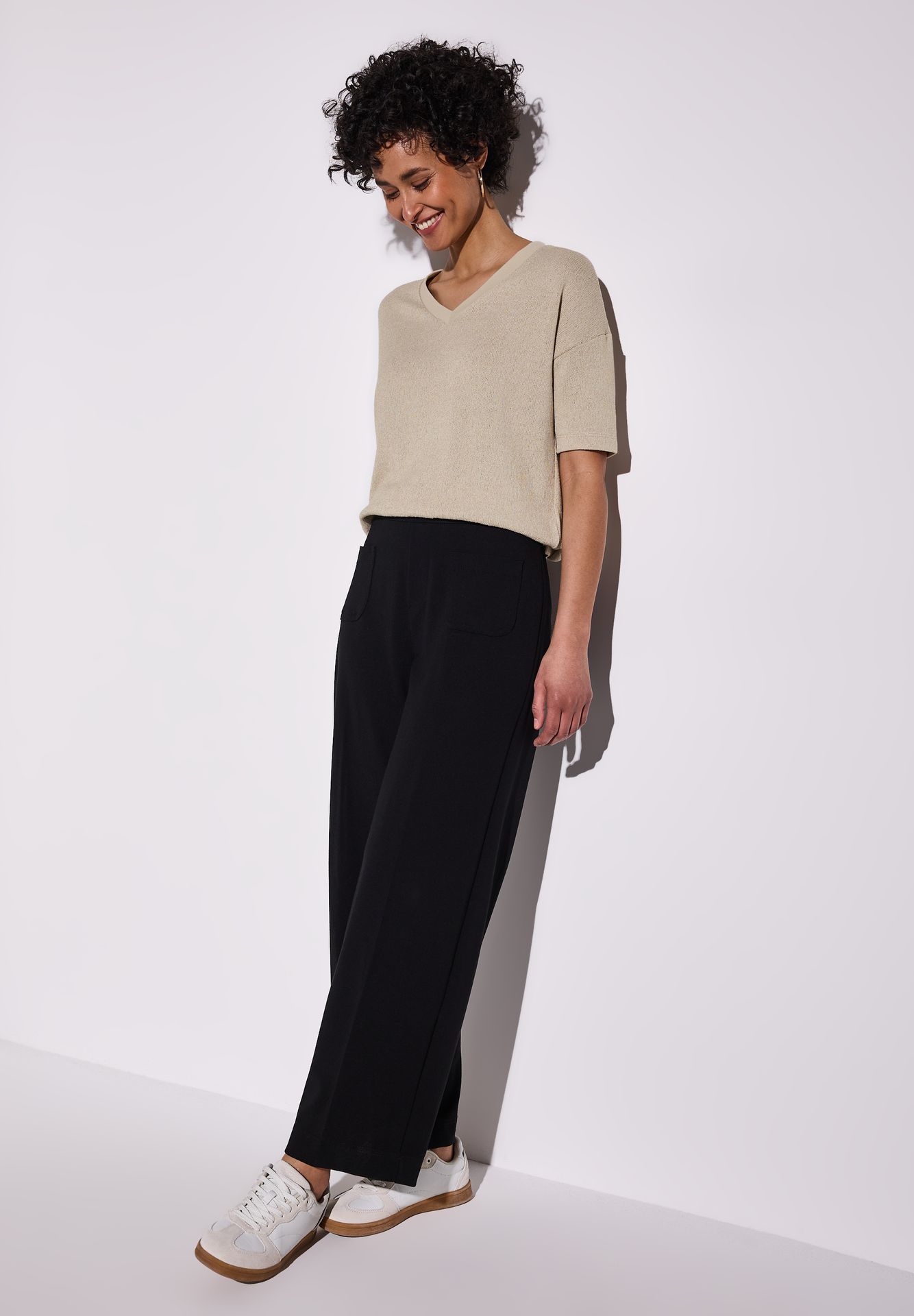 Street-One A322901 LTD QR v-neck knit look shi cotton beige 2900152590047