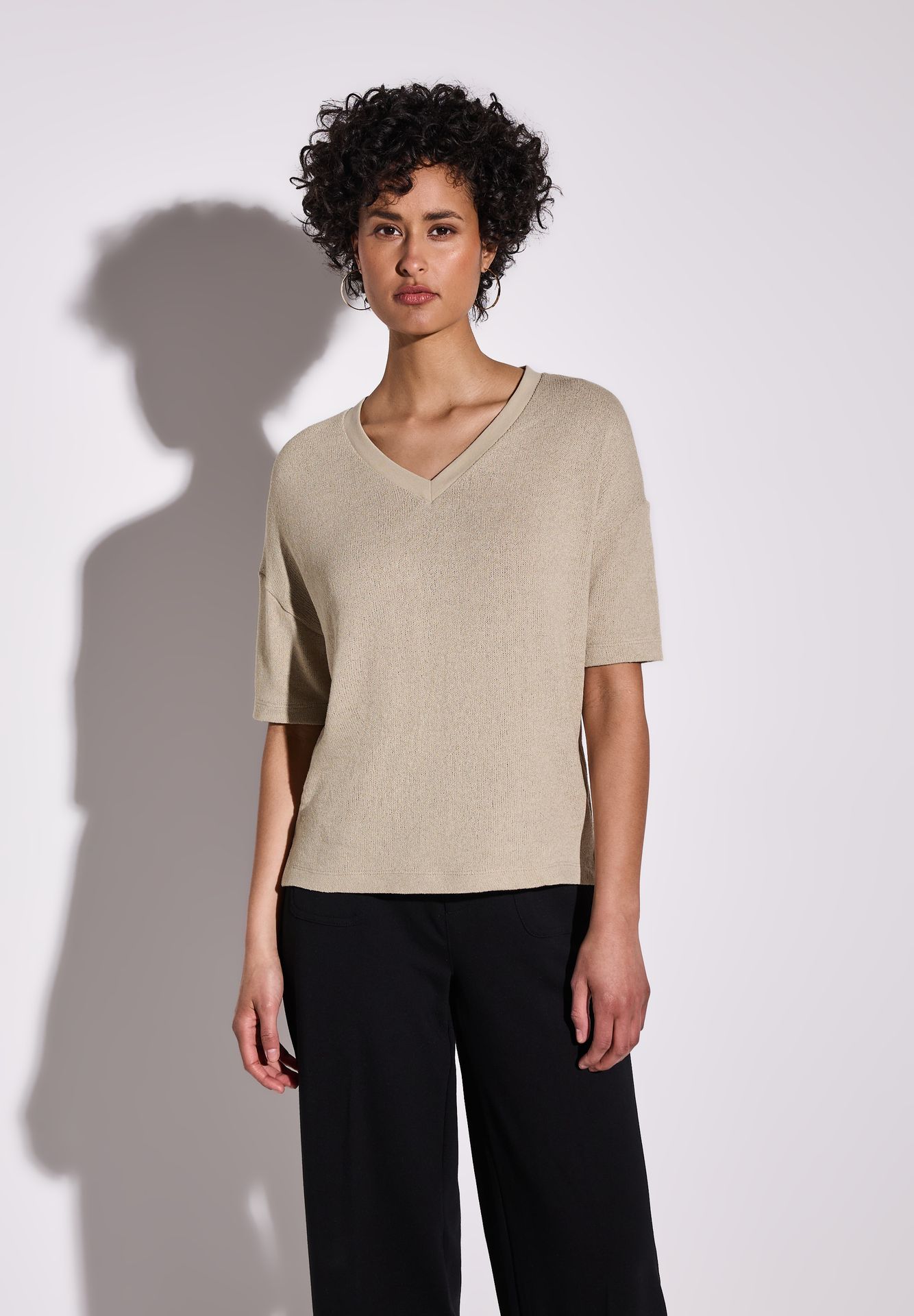 Street-One A322901 LTD QR v-neck knit look shi cotton beige 2900152590047