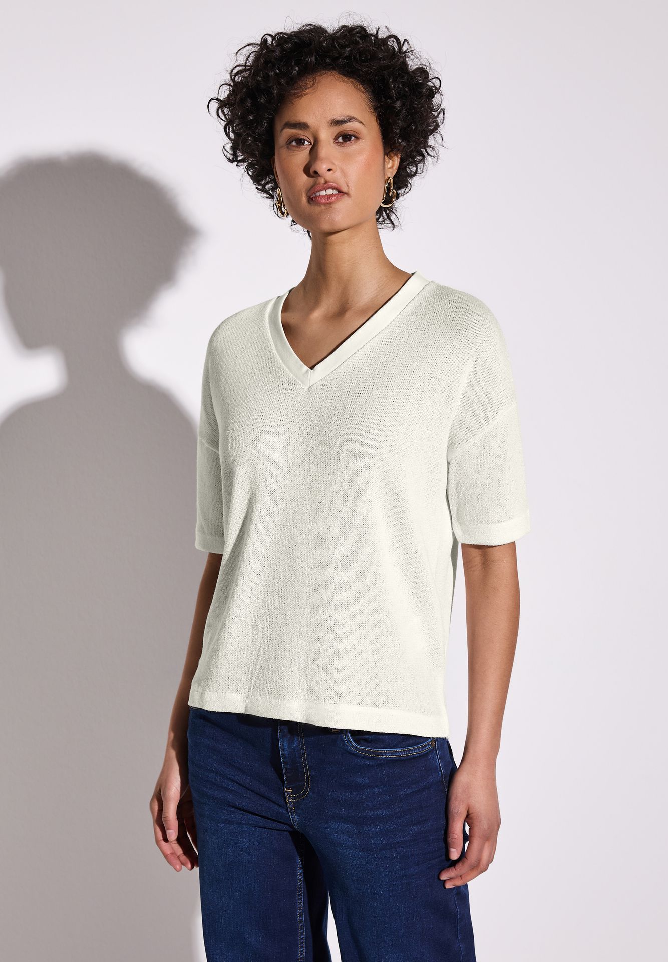 Street-One A322901 LTD QR v-neck knit look shi off white 2900152588037