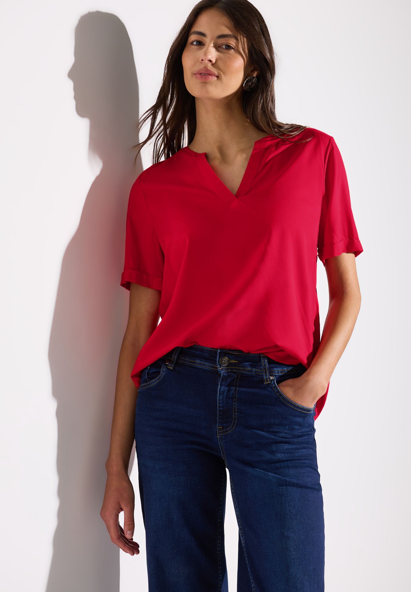 Street-One A345525 QR Splitneck blouse w turn- glory red 00111243-EKA19000200000659