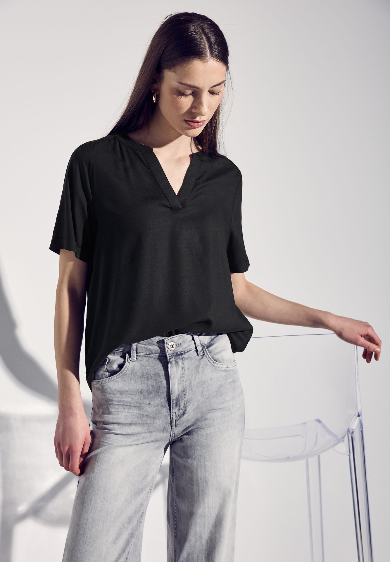 Street-One A345525 QR Splitneck blouse w turn- black 2900152604027