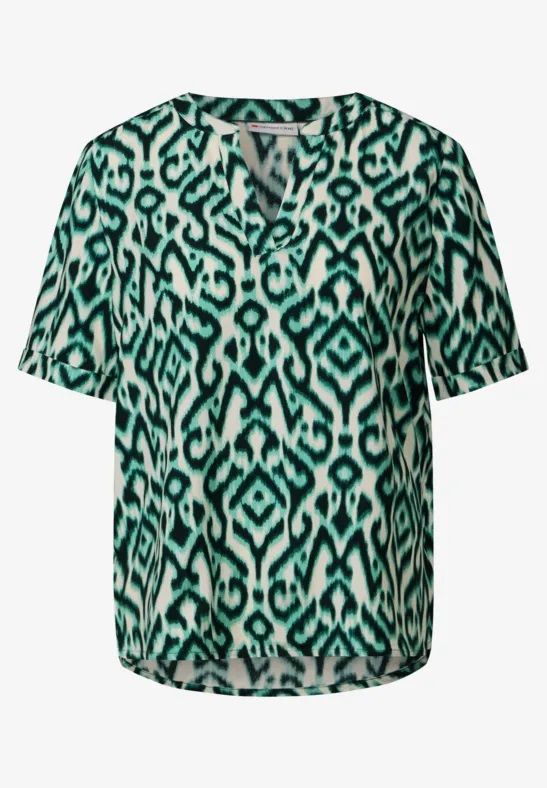 Street-One A345540 LTD QR Splitneck blouse w t hunter green 00111246-EKA19000200000531