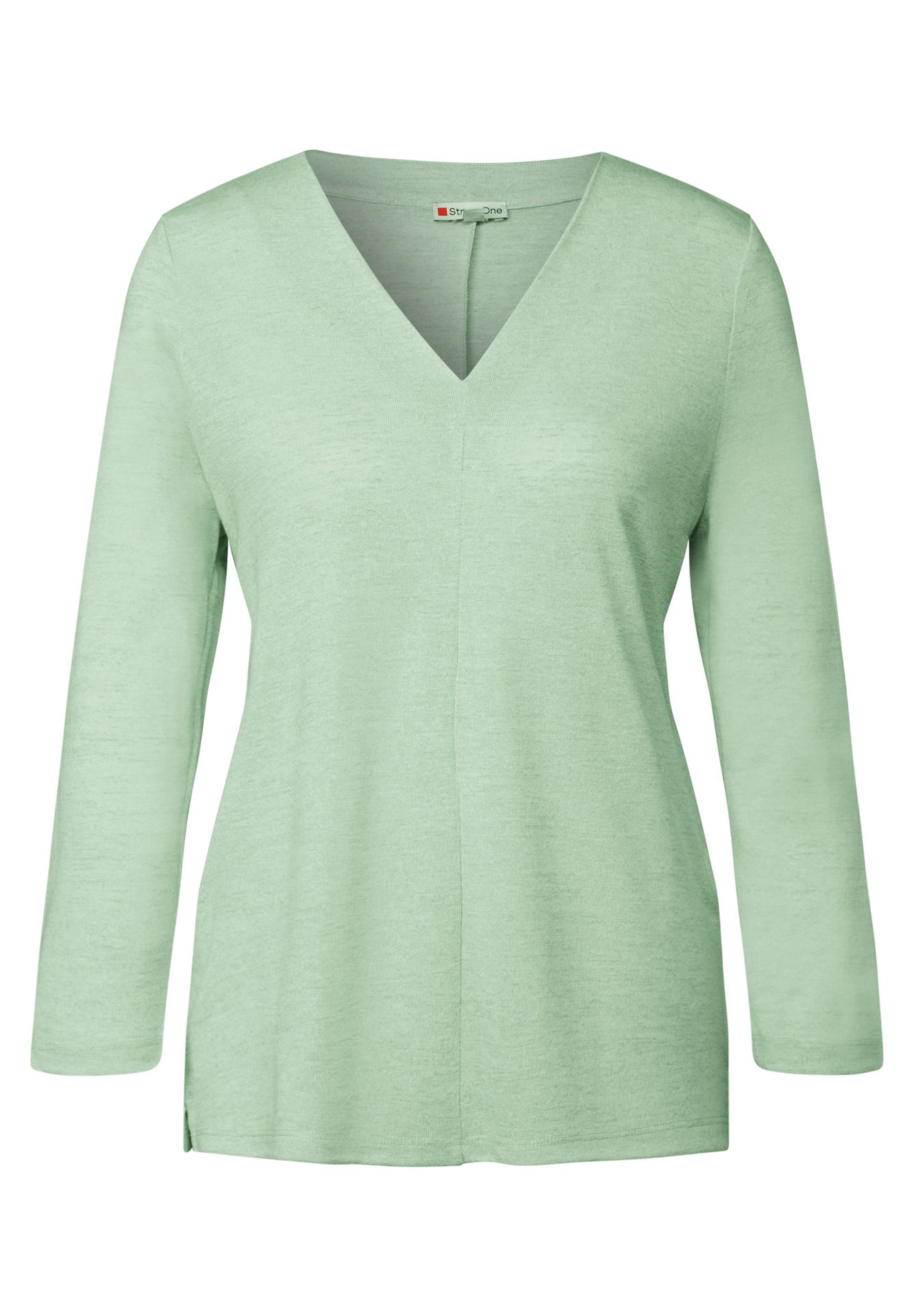 Street One A322911 linen look v-neck shirt milky green mel. 2900152658044