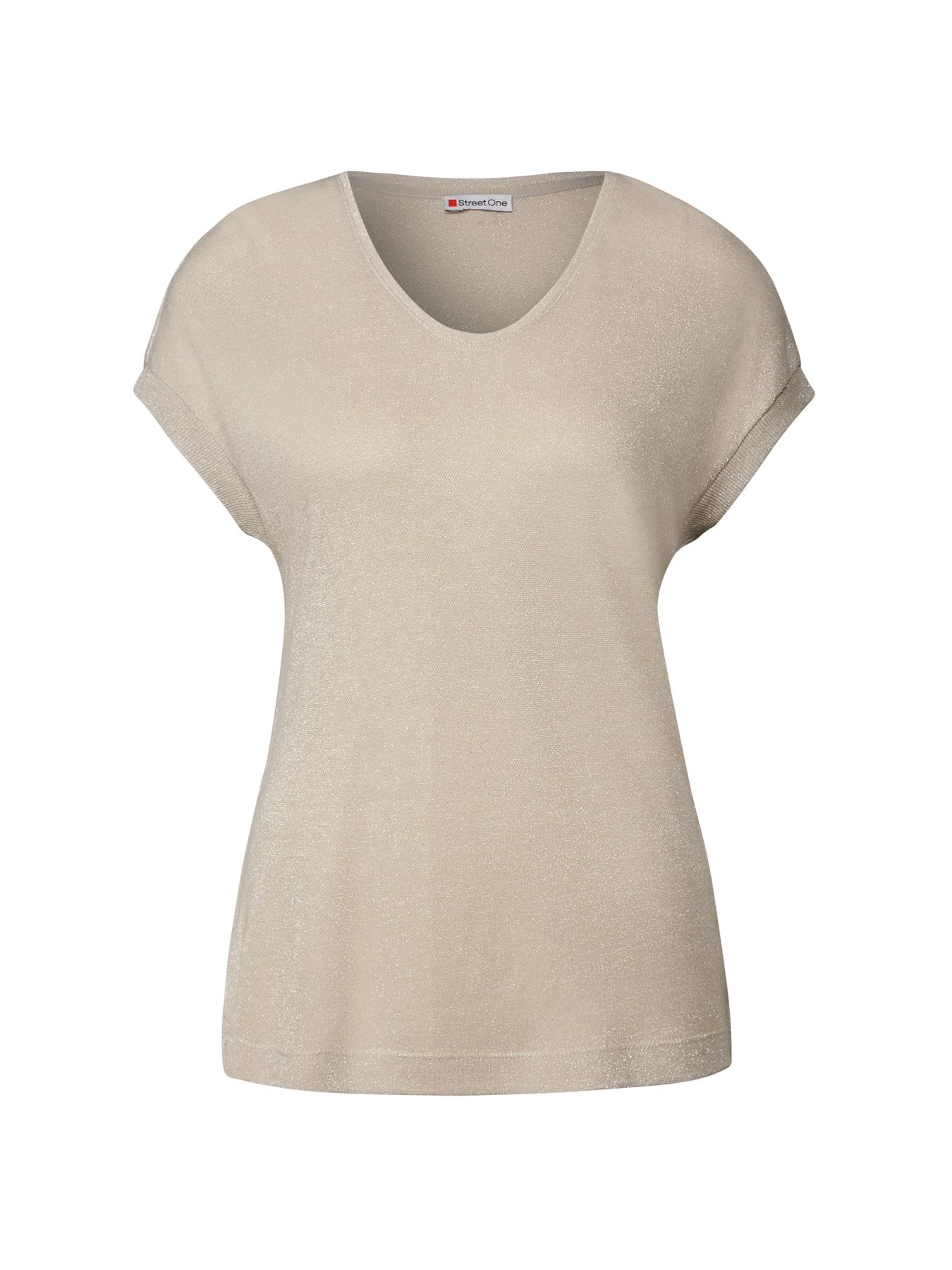 Street-One A322915 v-neck shiny shirt cotton beige 00111279-EKA19000200000689