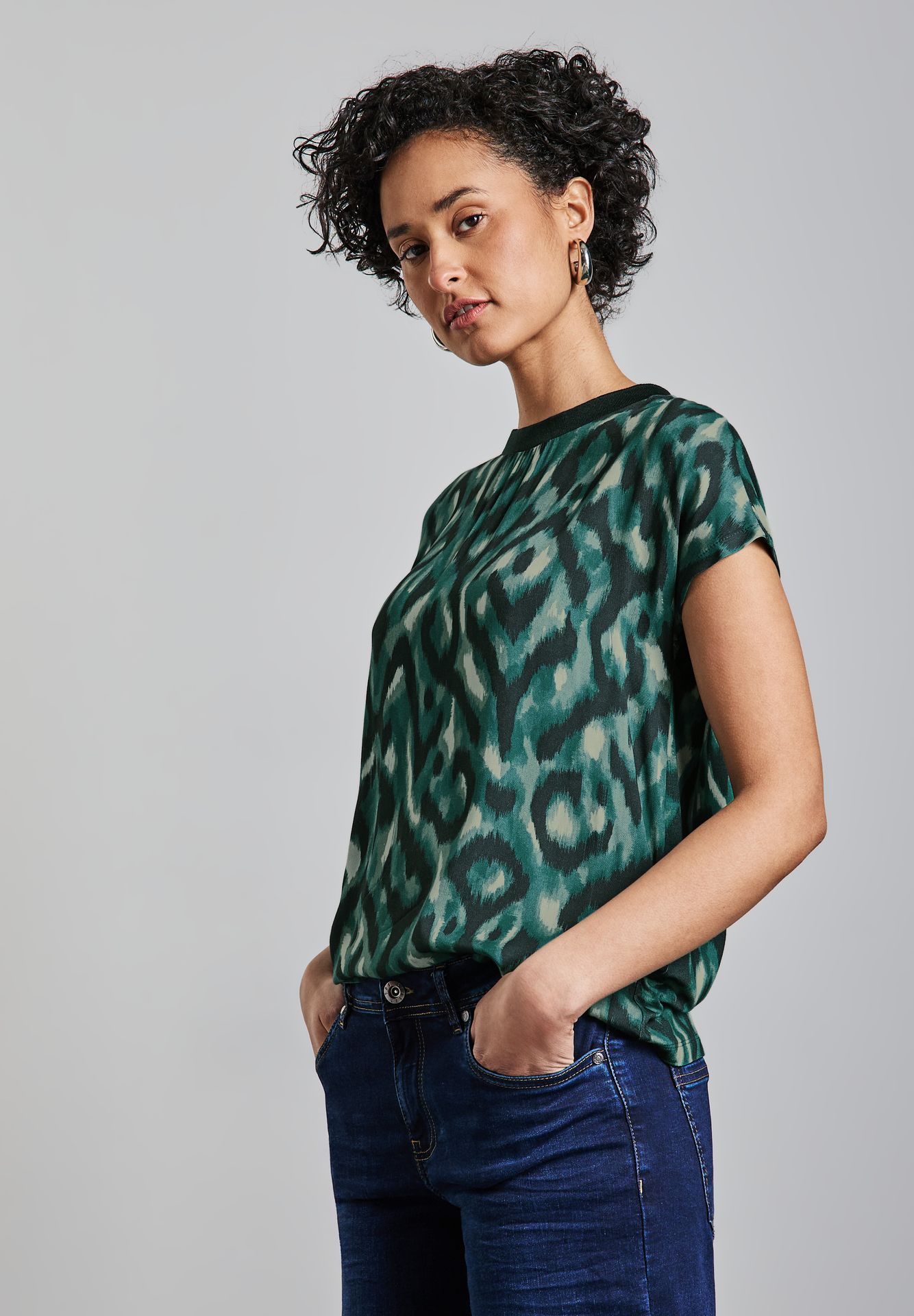 Street-One A322964 printed mat-mix shirt w.rib hunter green 2900152694035