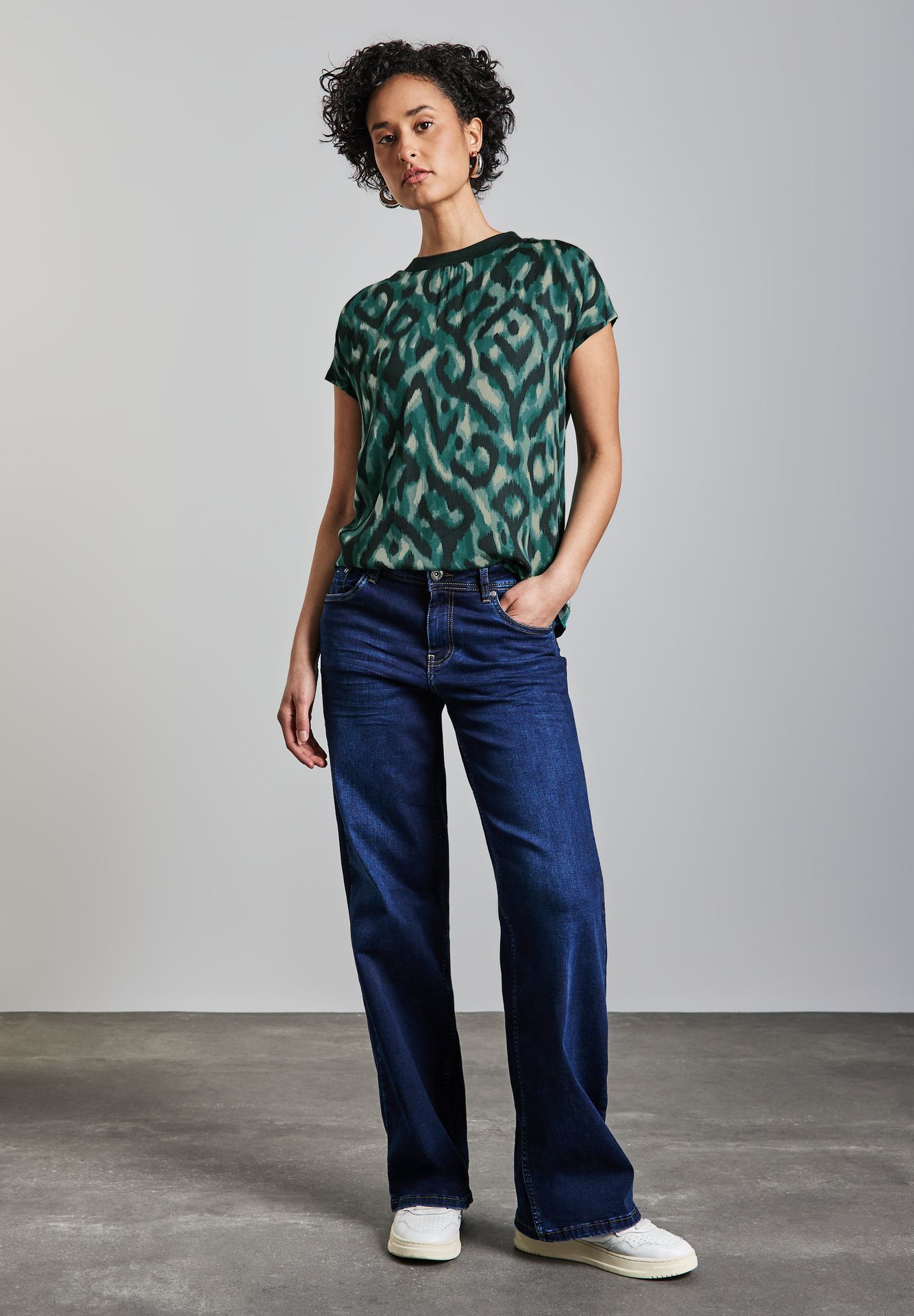 Street-One A322964 printed mat-mix shirt w.rib hunter green 2900152694035