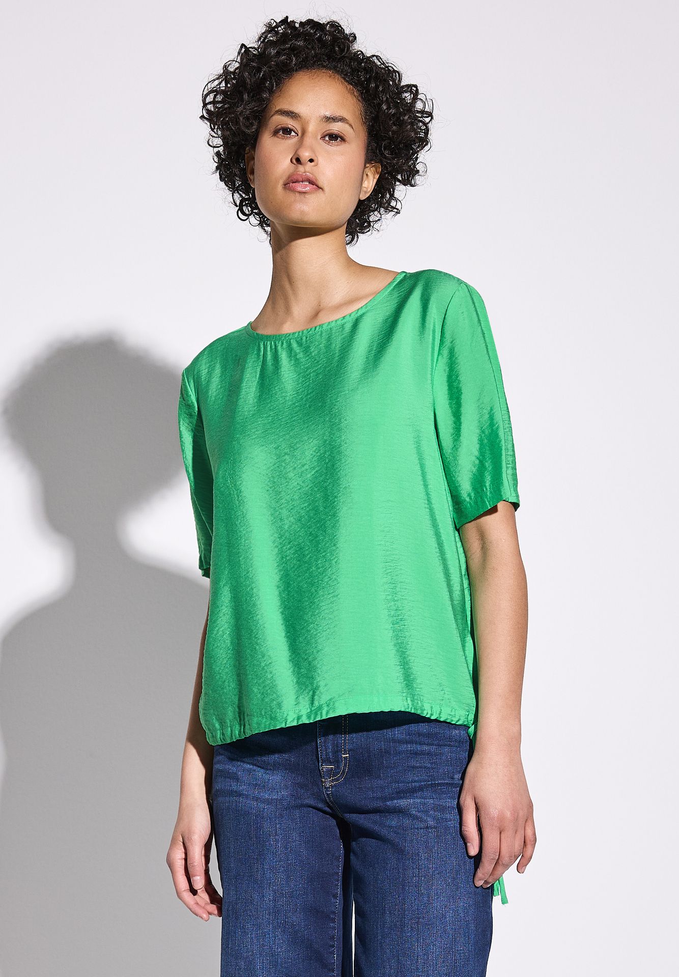 Street-One A345528 Roundneck blouse w gathered tendril green 2900152699030