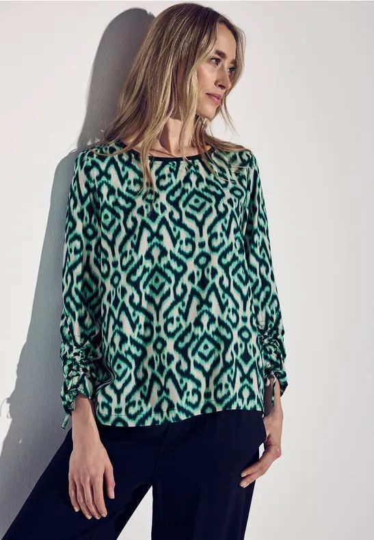 Street-One A345541 Roundneck blouse w gathered hunter green 2900152713057