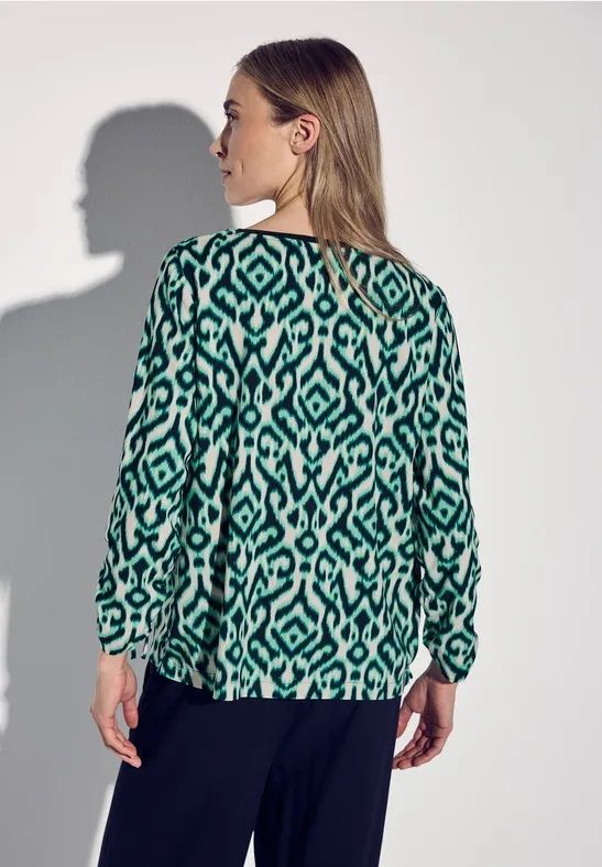 Street-One A345541 Roundneck blouse w gathered hunter green 2900152713033