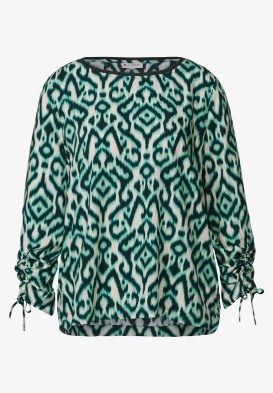 Street-One A345541 Roundneck blouse w gathered hunter green 00111308-EKA19000200000531