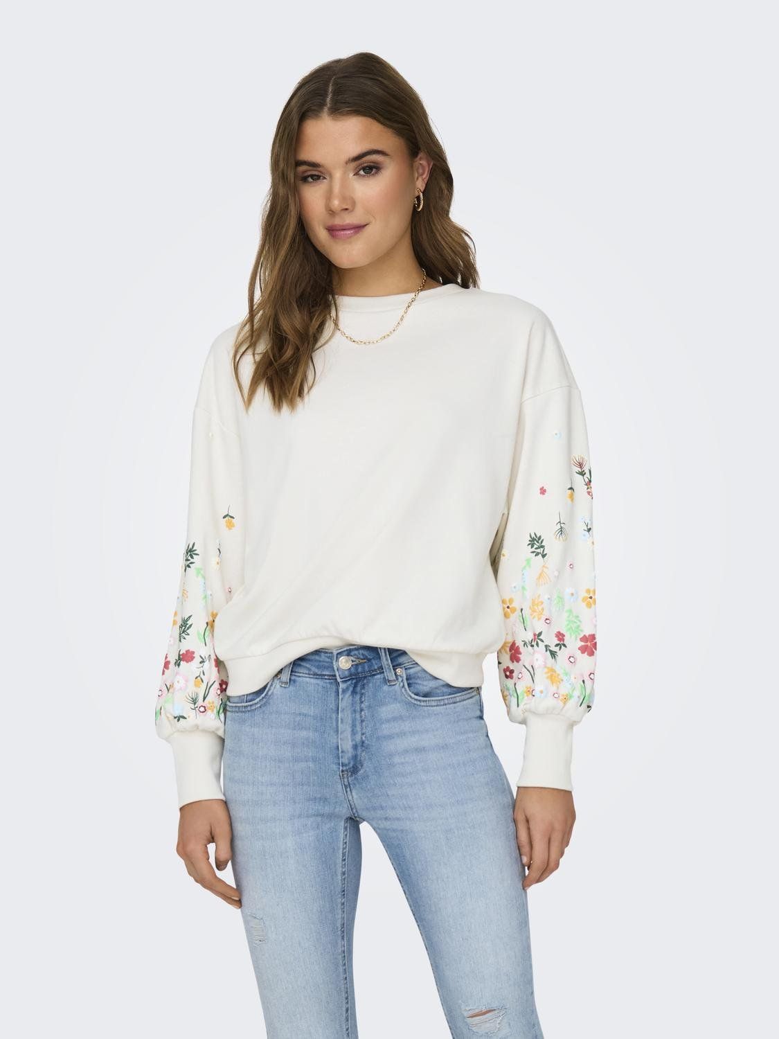 Only ONLBROOKE L/S O-NECK FLOWER SWT NOO Cloud Dancer/BITTERSWEET HEART 2900152763021