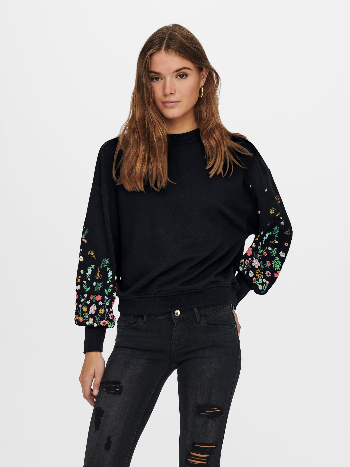 Only ONLBROOKE L/S O-NECK FLOWER SWT NOO Black/BITTERSWEET HEART 00111342-EKA26011400001143