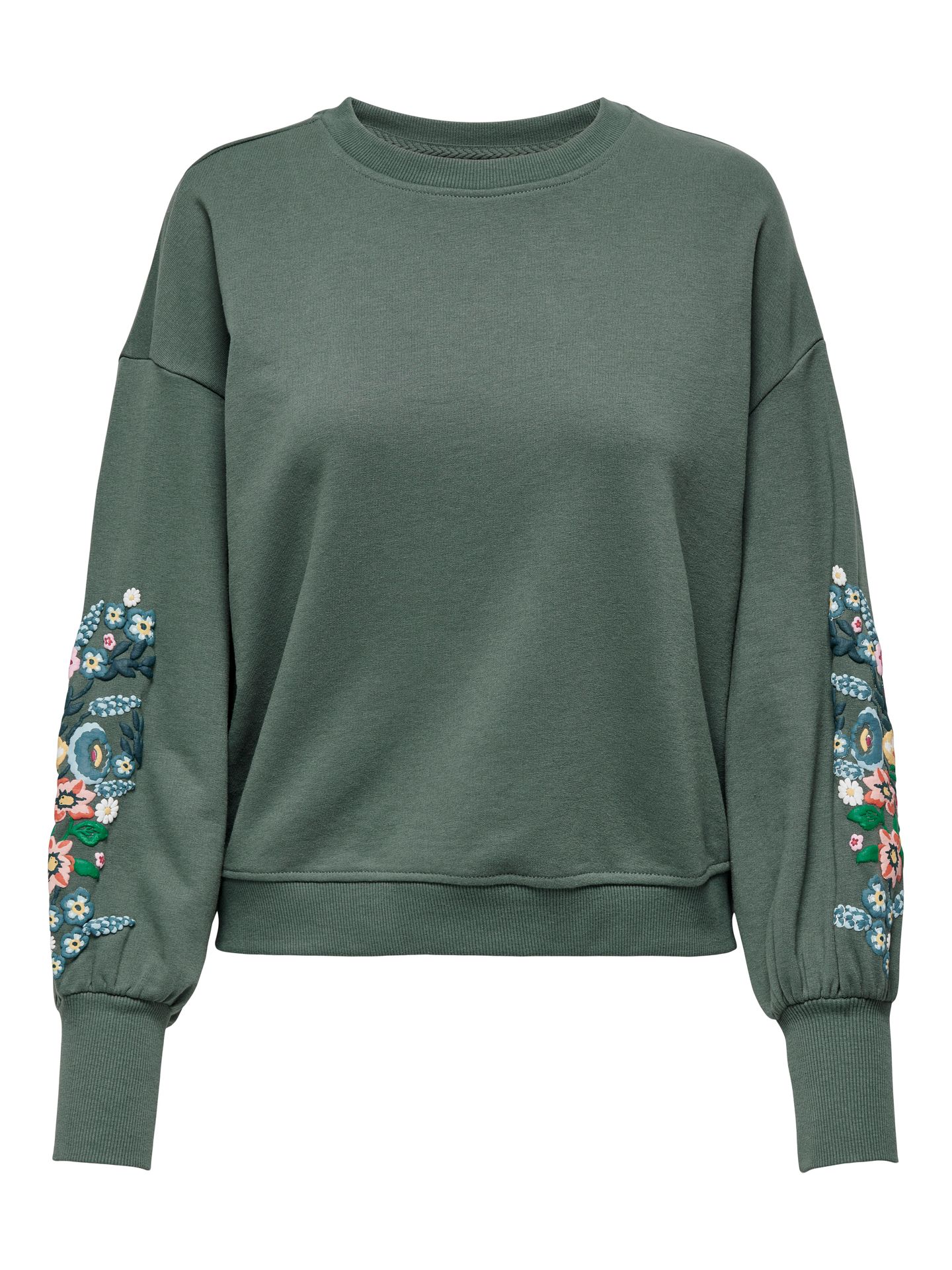 Only ONLBROOKE L/S O-NECK FLOWER SWT NOO Balsam Green/Sleeve multi flowers 00111342-EKA26011400003014