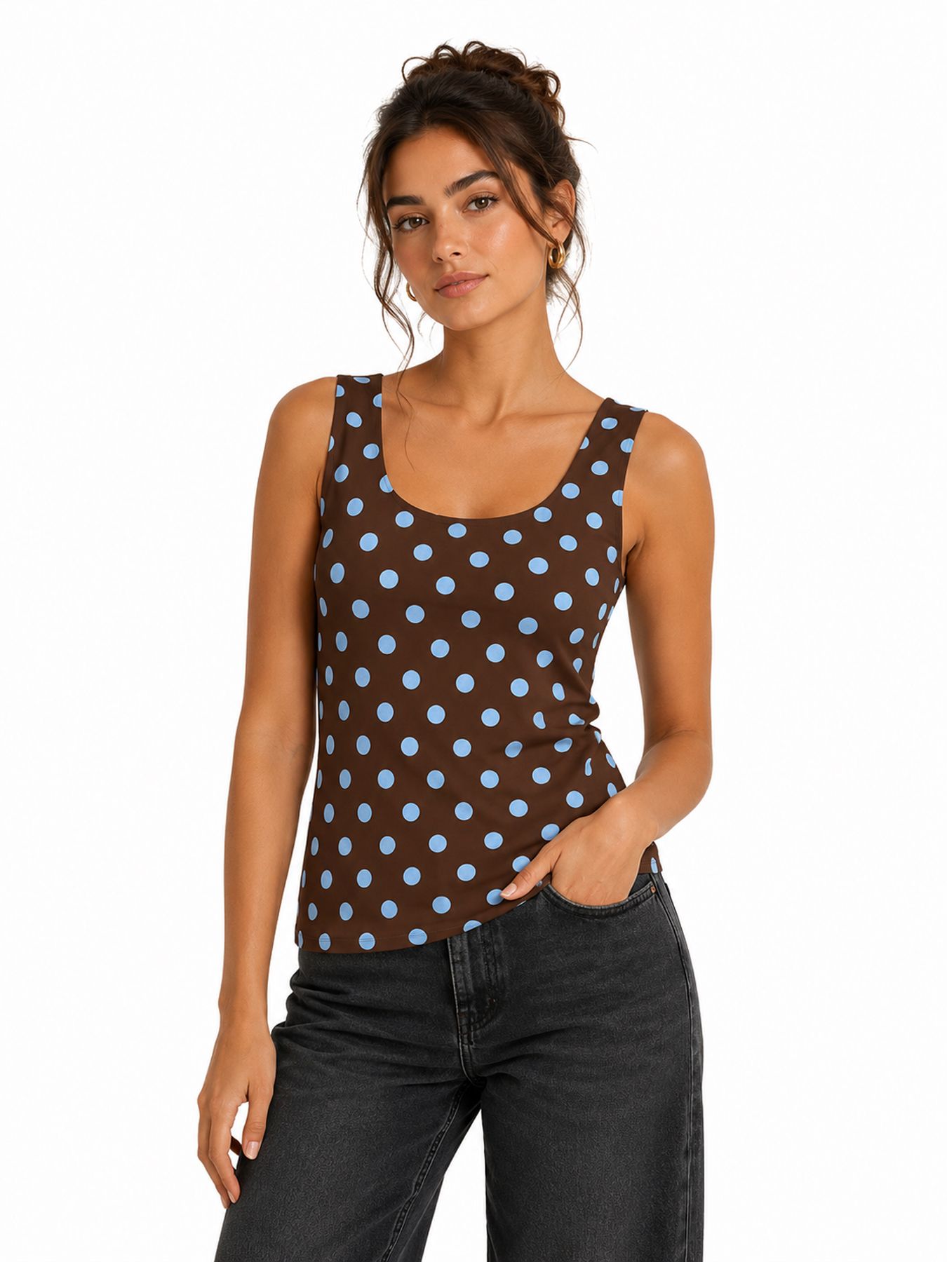 Only ONLLONE AOP LEO 2-WAY S/L TOP JRS Seal Brown/BIG CASHMERE BLUE DOTS 00111370-EKA26011400003566