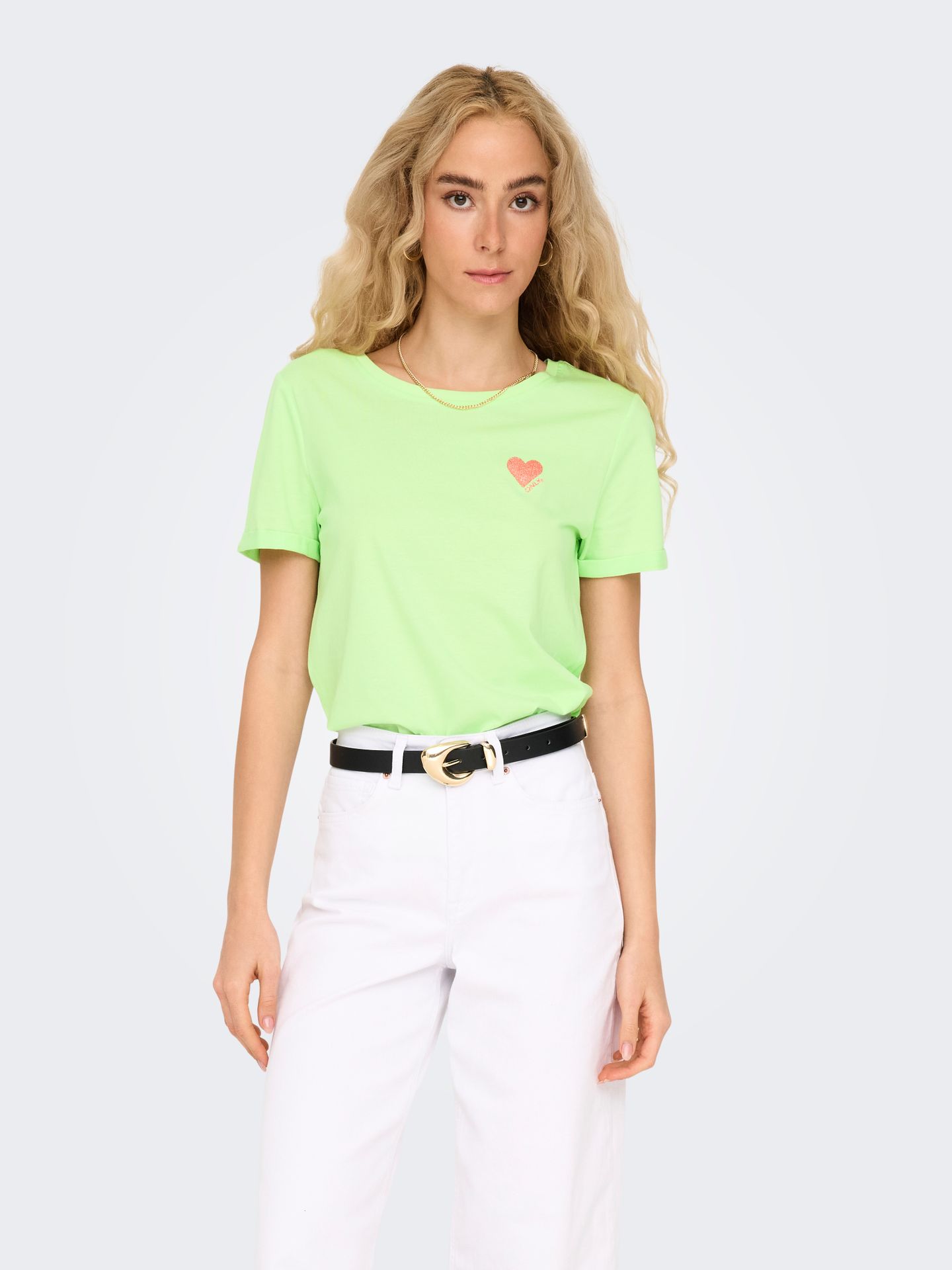 Only ONLKITA LIFE S/S TOP NOOS Paradise Green/Gold glitter heart 2900152984013