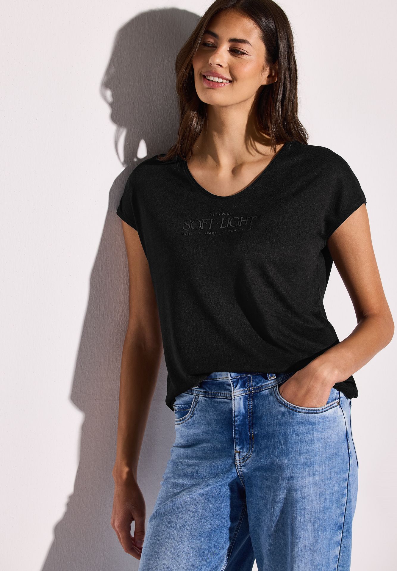 Street-One A323174 linen look partprint shirt black 2900153181053