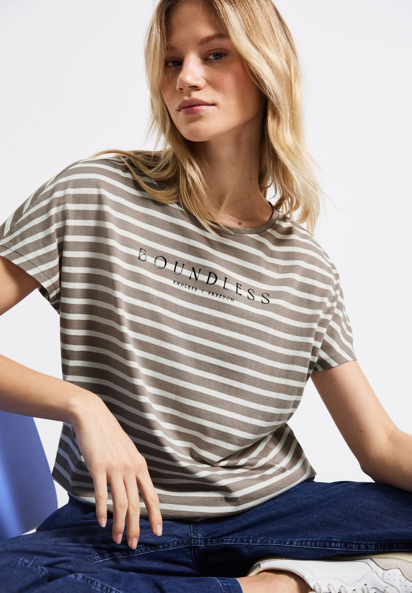Street-One A323175 striped shirt w.wording vintage stone 2900153184030