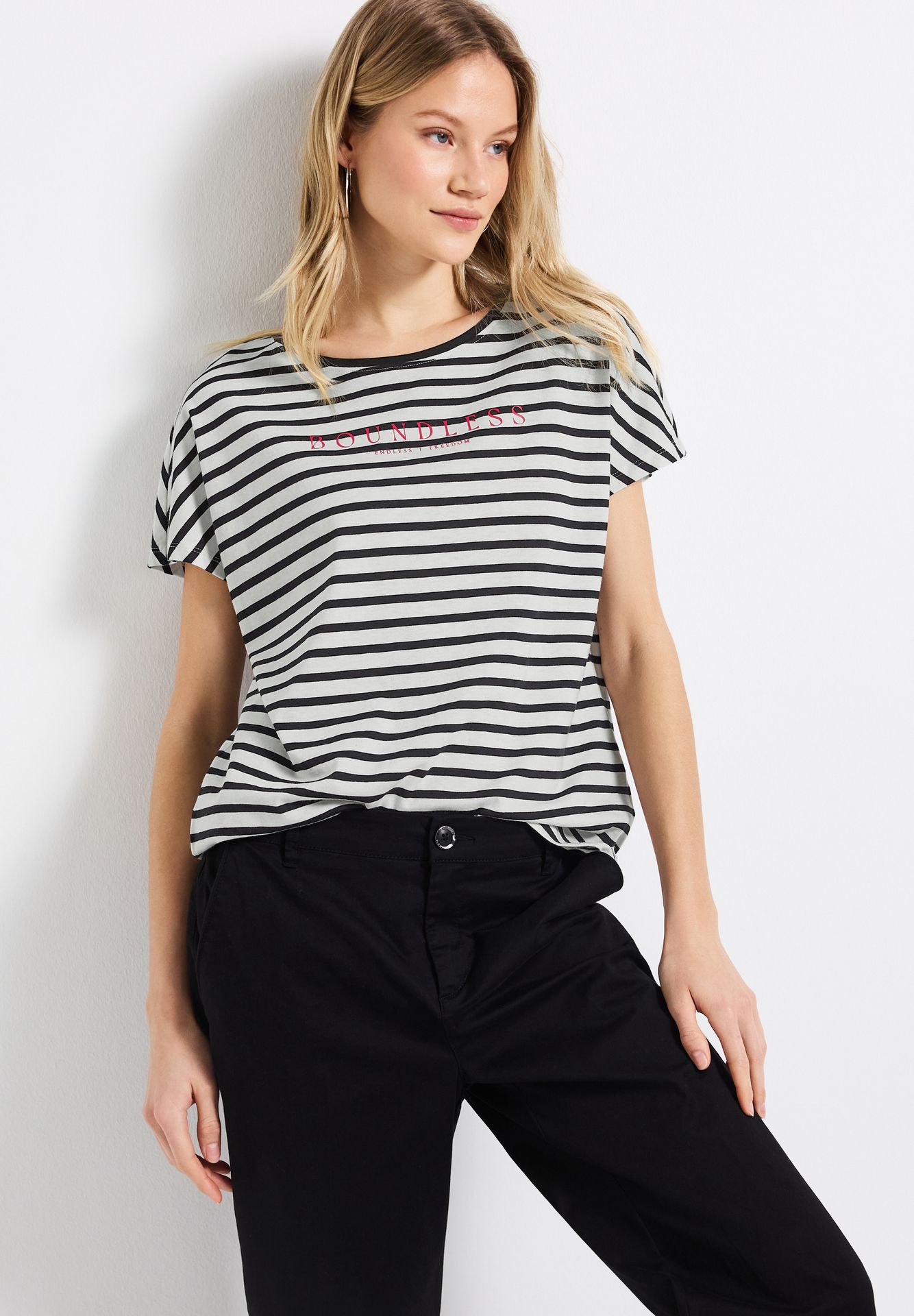 Street-One A323175 striped shirt w.wording black 2900153183064