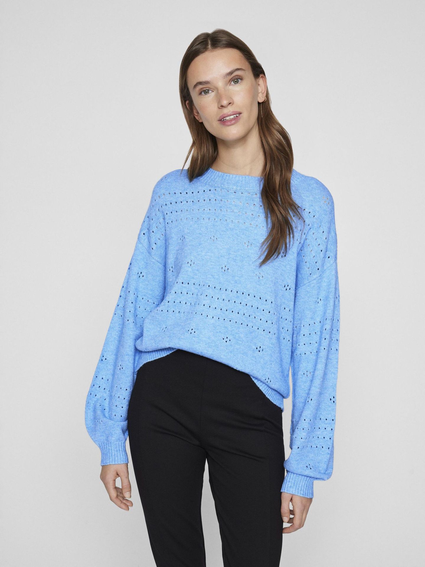 Object VIRIL L/S O-NECK POINTELLE KNIT TOP Kentucky Blue/MELANGE 00111529-EKA22000400000132