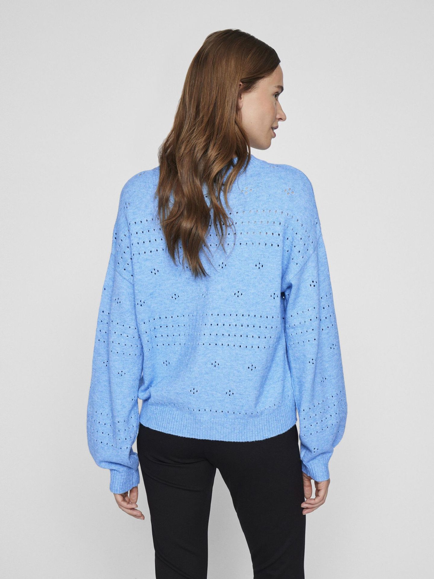 vila VIRIL L/S O-NECK POINTELLE KNIT TOP Kentucky Blue/MELANGE 2900153279057