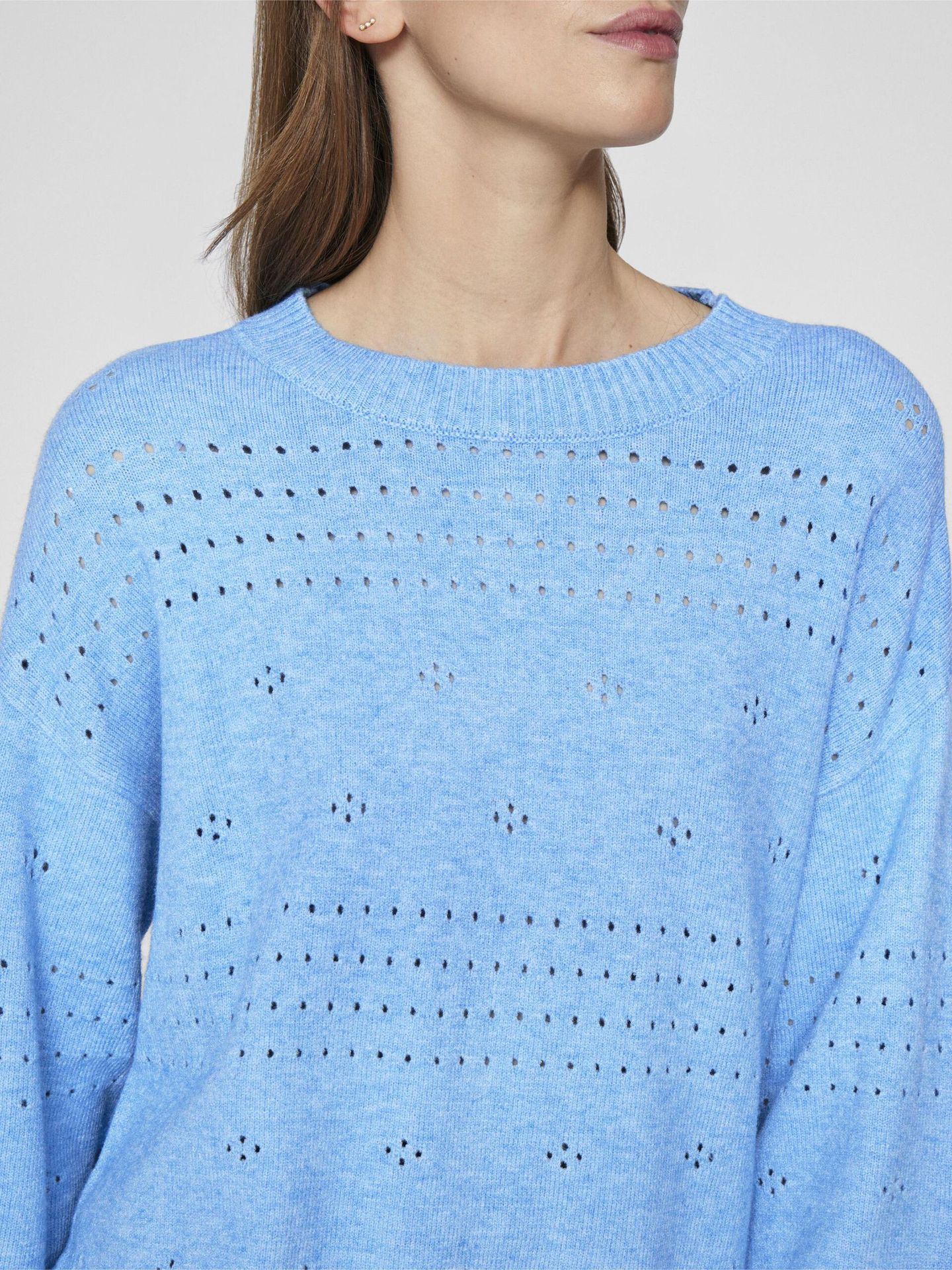 vila VIRIL L/S O-NECK POINTELLE KNIT TOP Kentucky Blue/MELANGE 2900153279057