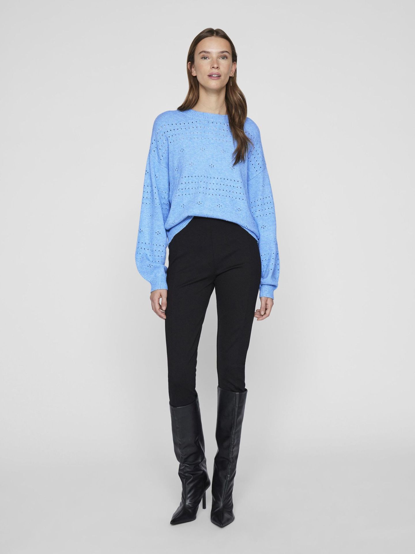 vila VIRIL L/S O-NECK POINTELLE KNIT TOP Kentucky Blue/MELANGE 2900153279057