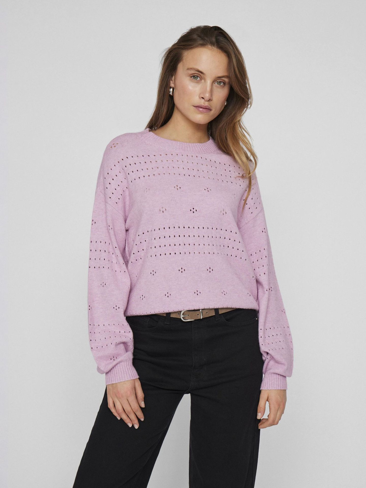 Object VIRIL L/S O-NECK POINTELLE KNIT TOP Winsome Orchid/MELANGE 00111529-EKA22000400000133