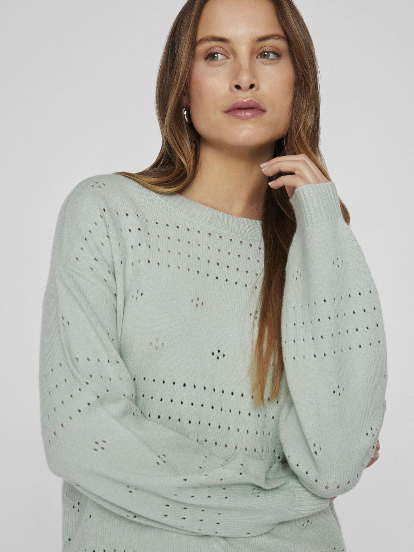 vila VIRIL L/S O-NECK POINTELLE KNIT TOP Silt Green/DARK MELANGE 2900153281012 vila VIRIL L/S O-NECK POINTELLE KNIT TOP Silt Green/DARK MELANGE 2900153281012