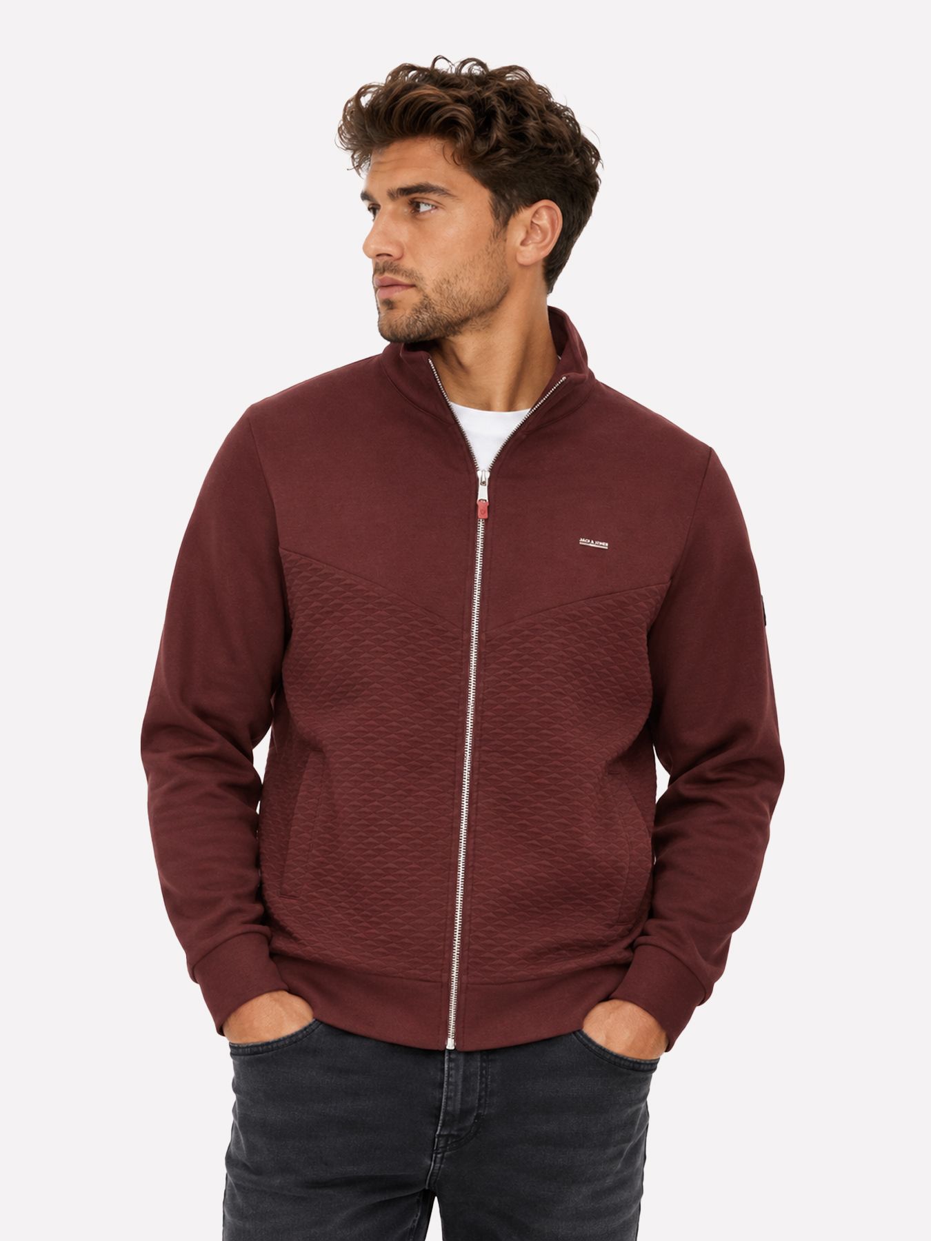Jack & Jones JPRBLUFRANKIE SWEAT ZIP HIGH NECK Bitter Chocolate 00111589-EKA26011400003631