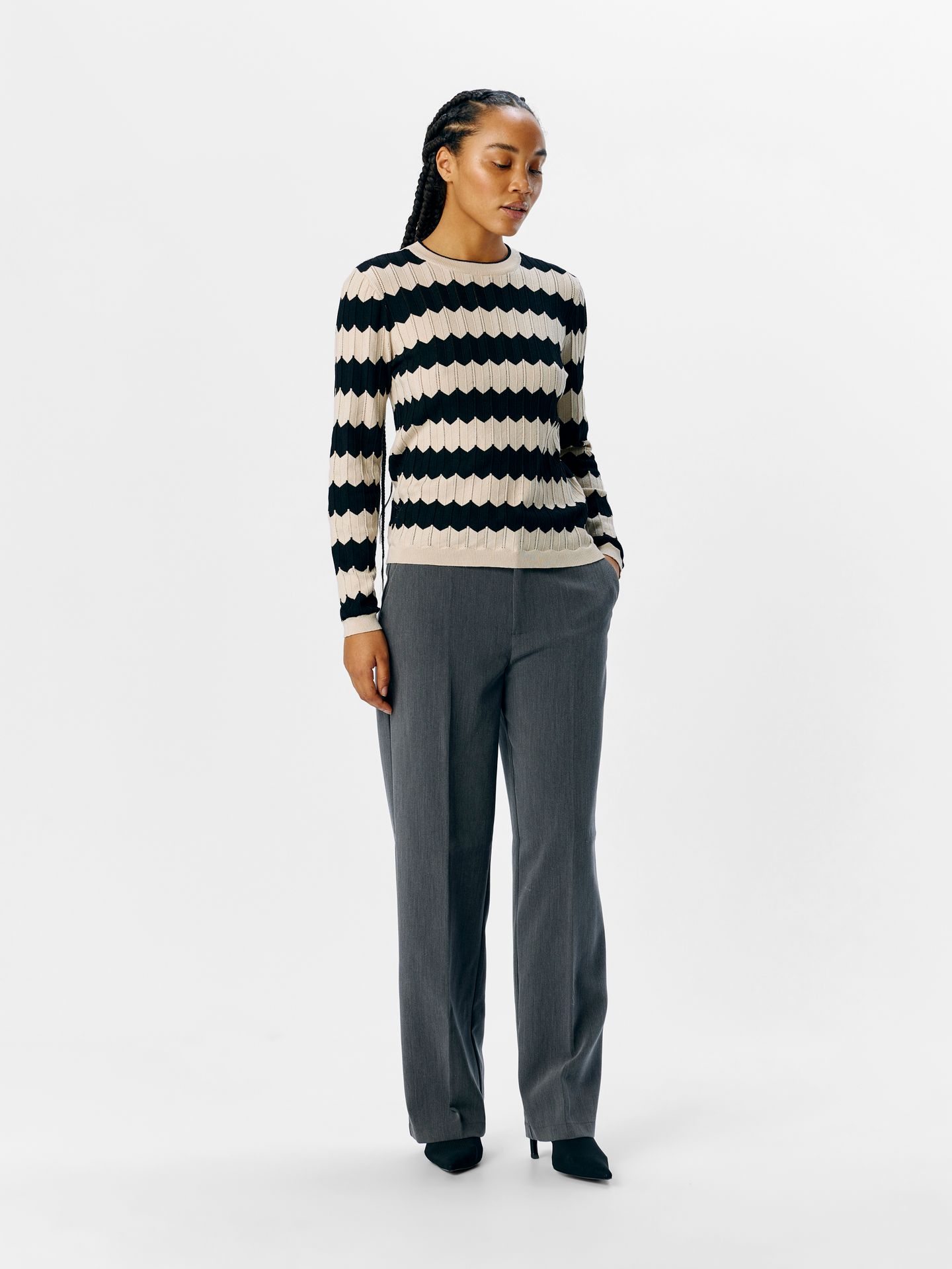 Object OBJEBBA L/S RE KNIT PULLOVER NOOS Sandshell/Black 2900153399038