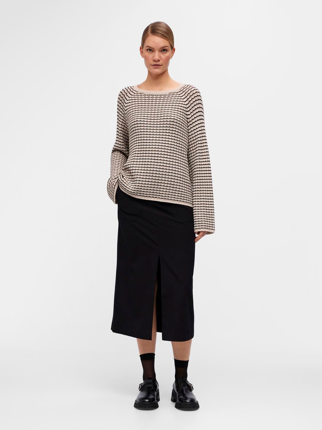 Object OBJESTER L/S KNIT PATTERN TOP NOOS Sandshell/Black 2900153401021