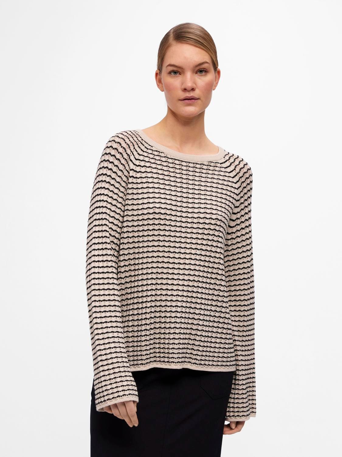 Object OBJESTER L/S KNIT PATTERN TOP NOOS Sandshell/Black 2900153401021