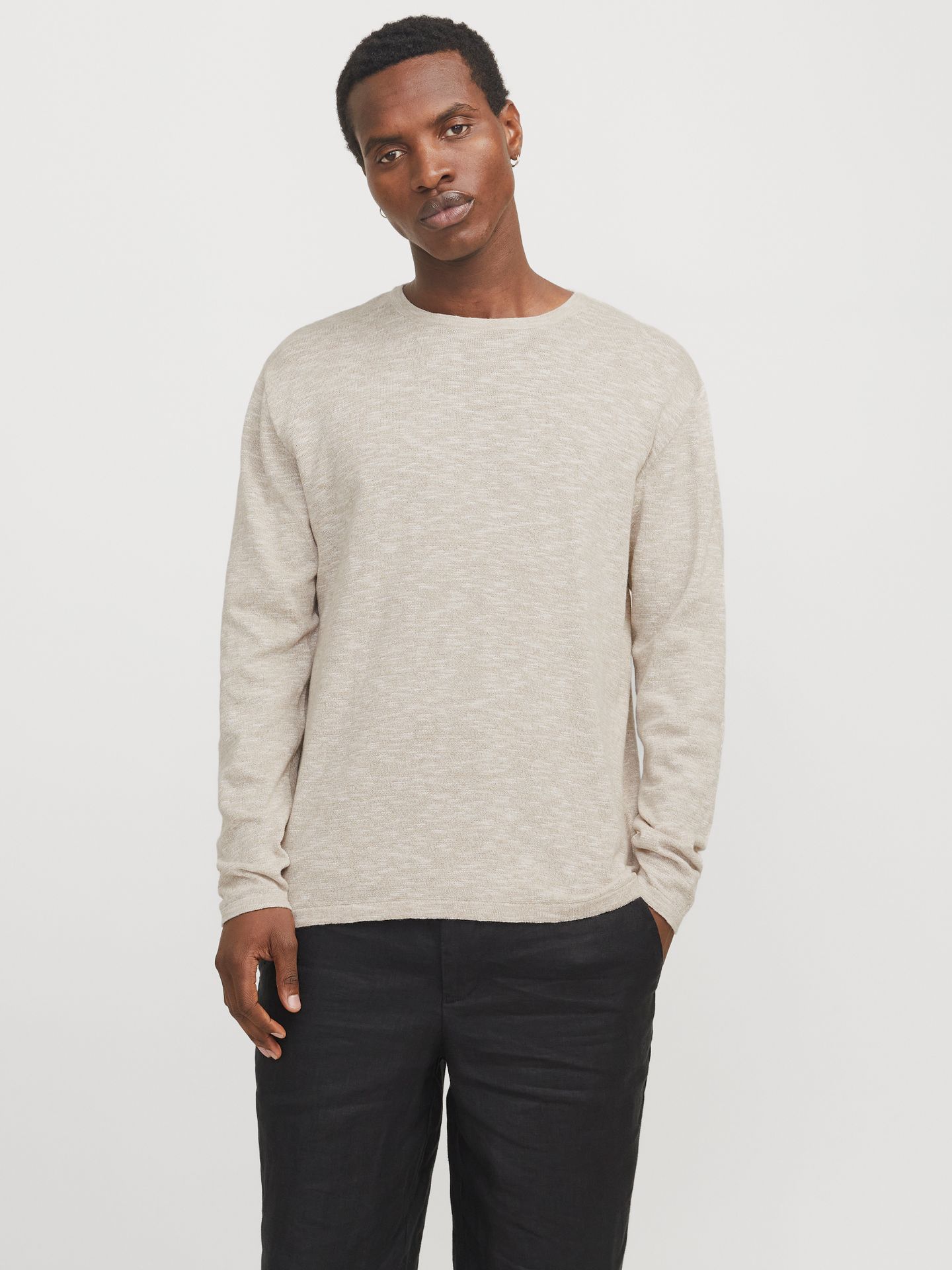 Jack & Jones JJESUMMER KNIT CREW NECK SN Crockery/w. White 00111634-EKA26011400000519