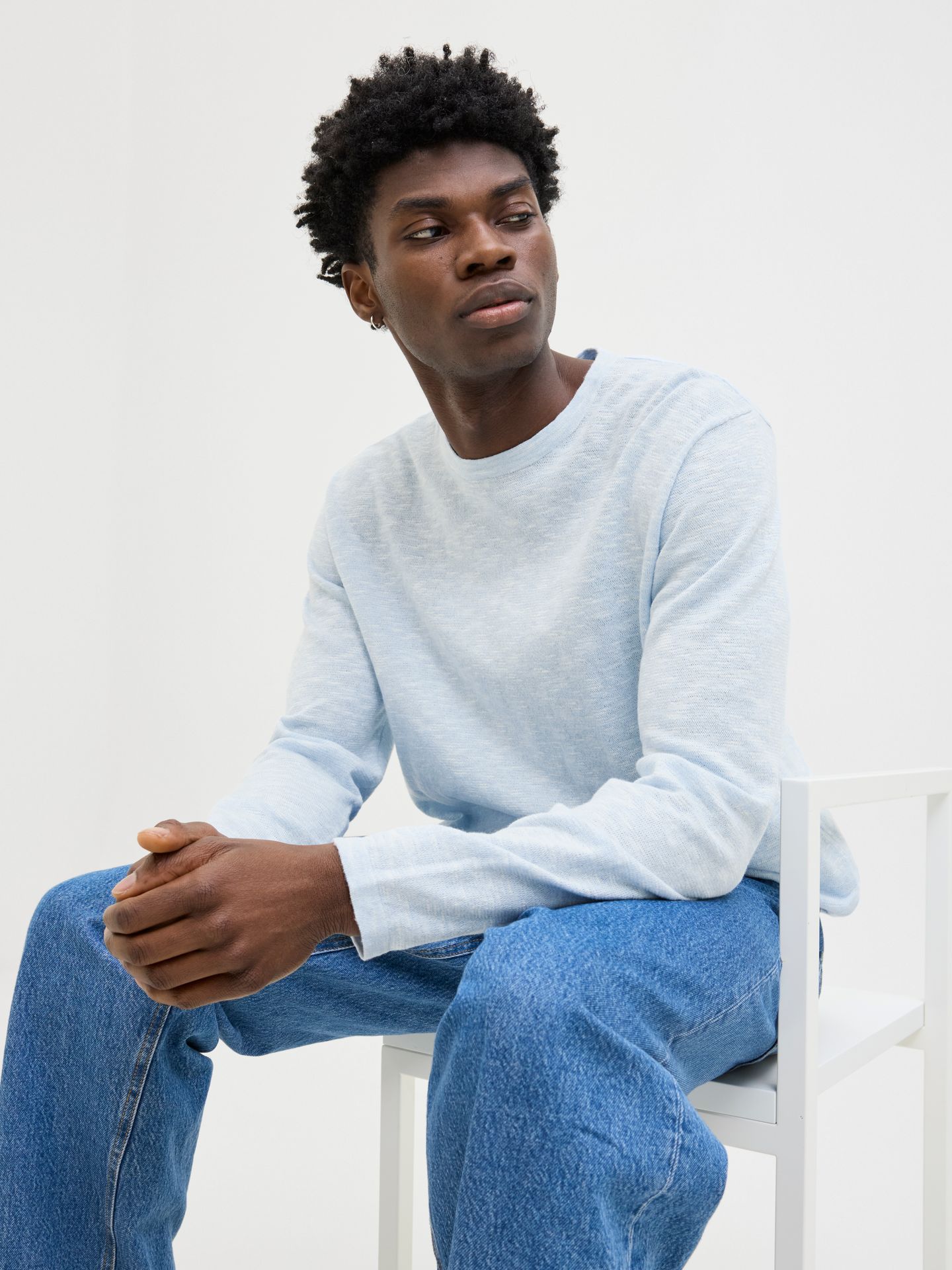 Jack & Jones JJESUMMER KNIT CREW NECK SN Chambray Blue/w. White 2900153458049