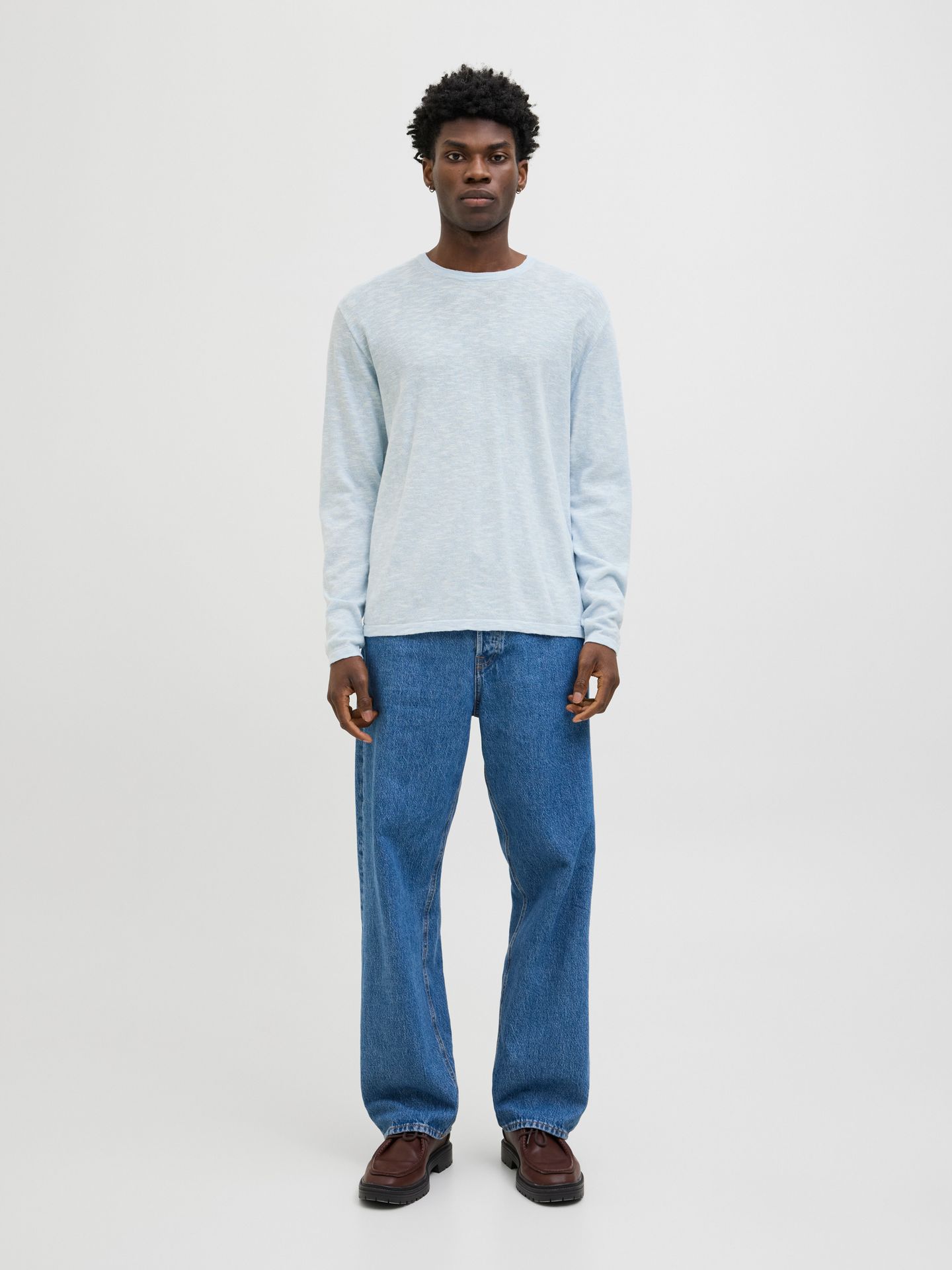 Jack & Jones JJESUMMER KNIT CREW NECK SN Chambray Blue/w. White 2900153458049