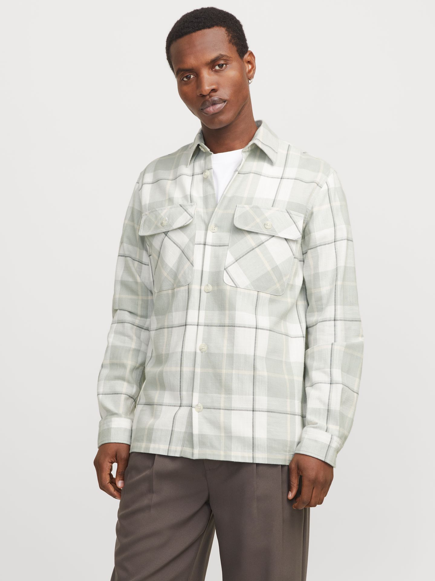 Jack & Jones JPRCCRAYMOND SPRING CHECK OVERSHIRT Aqua Gray 2900153514011